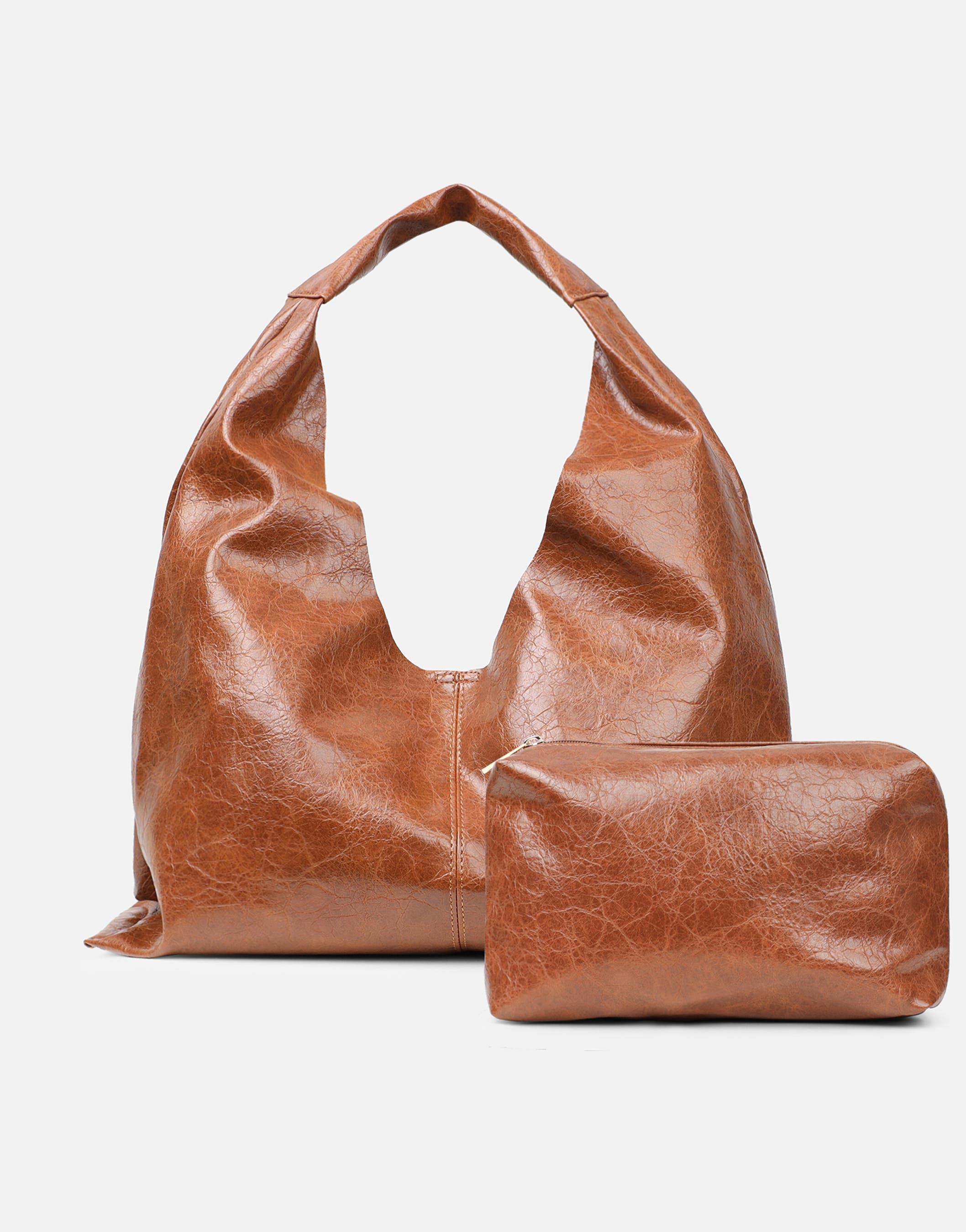 Abina Dark Tan Soft Hobo Shoulder Bag | SIMMI London