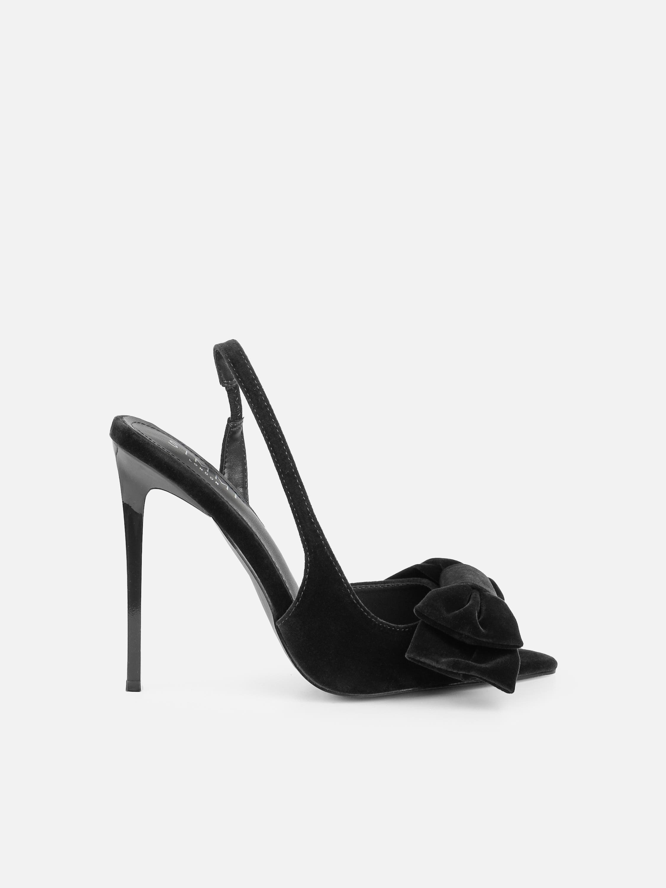Torrez Black Velvet Bow Detail Peep Toe Heeled Sandals | SIMMI London