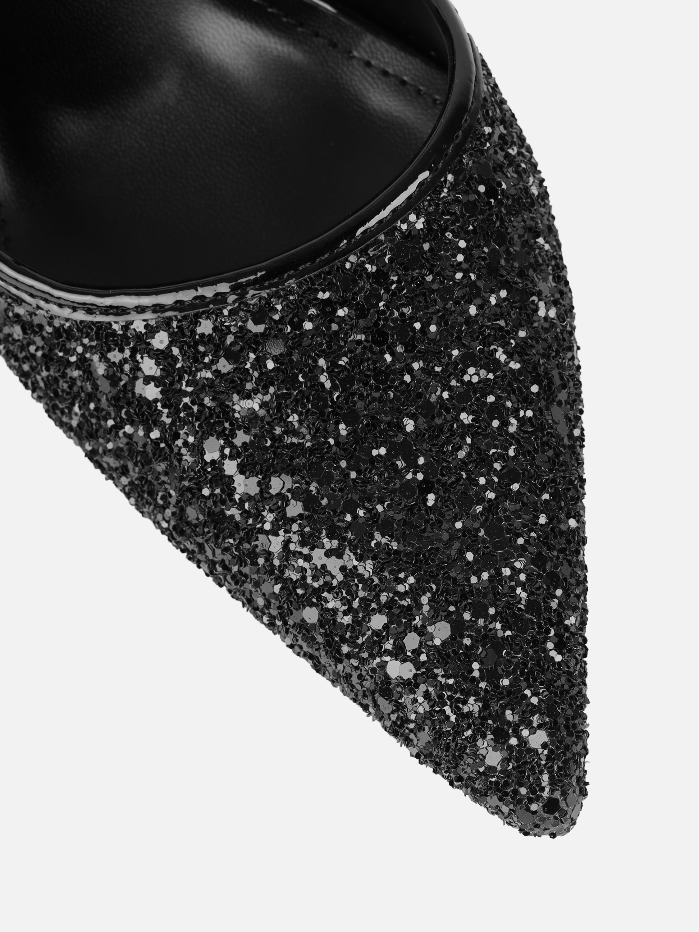 Hollie Black Glitter Slingback Court Shoes | SIMMI London