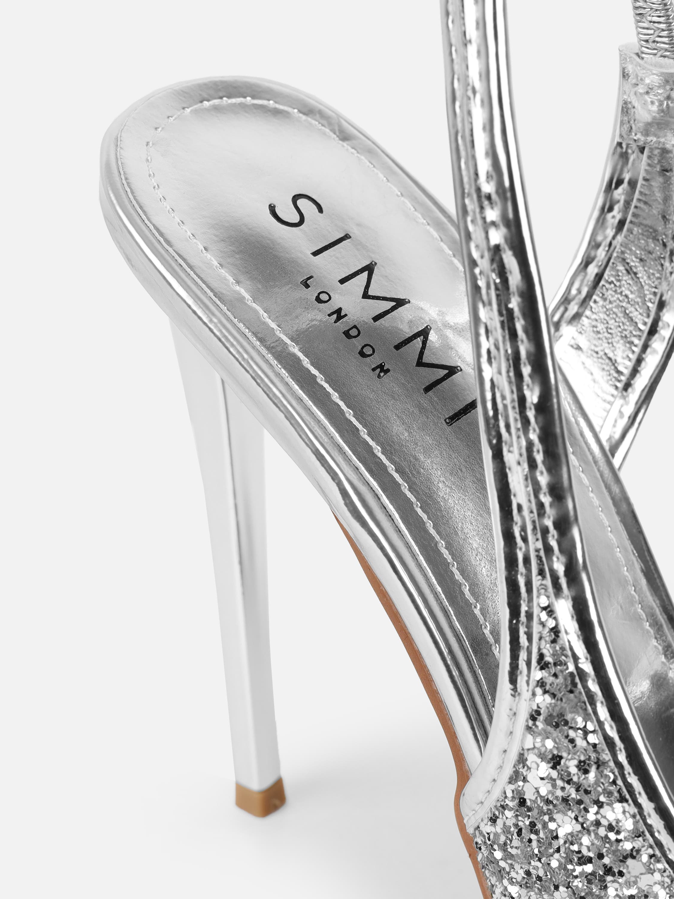 Hollie Silver Glitter Slingback Court Shoes | SIMMI London