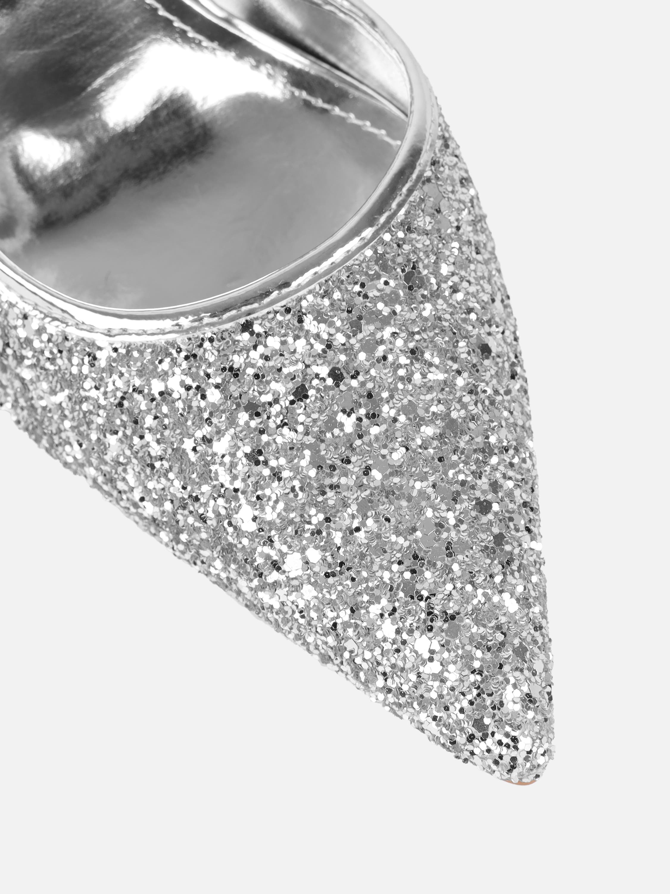 Hollie Silver Glitter Slingback Court Shoes | SIMMI London