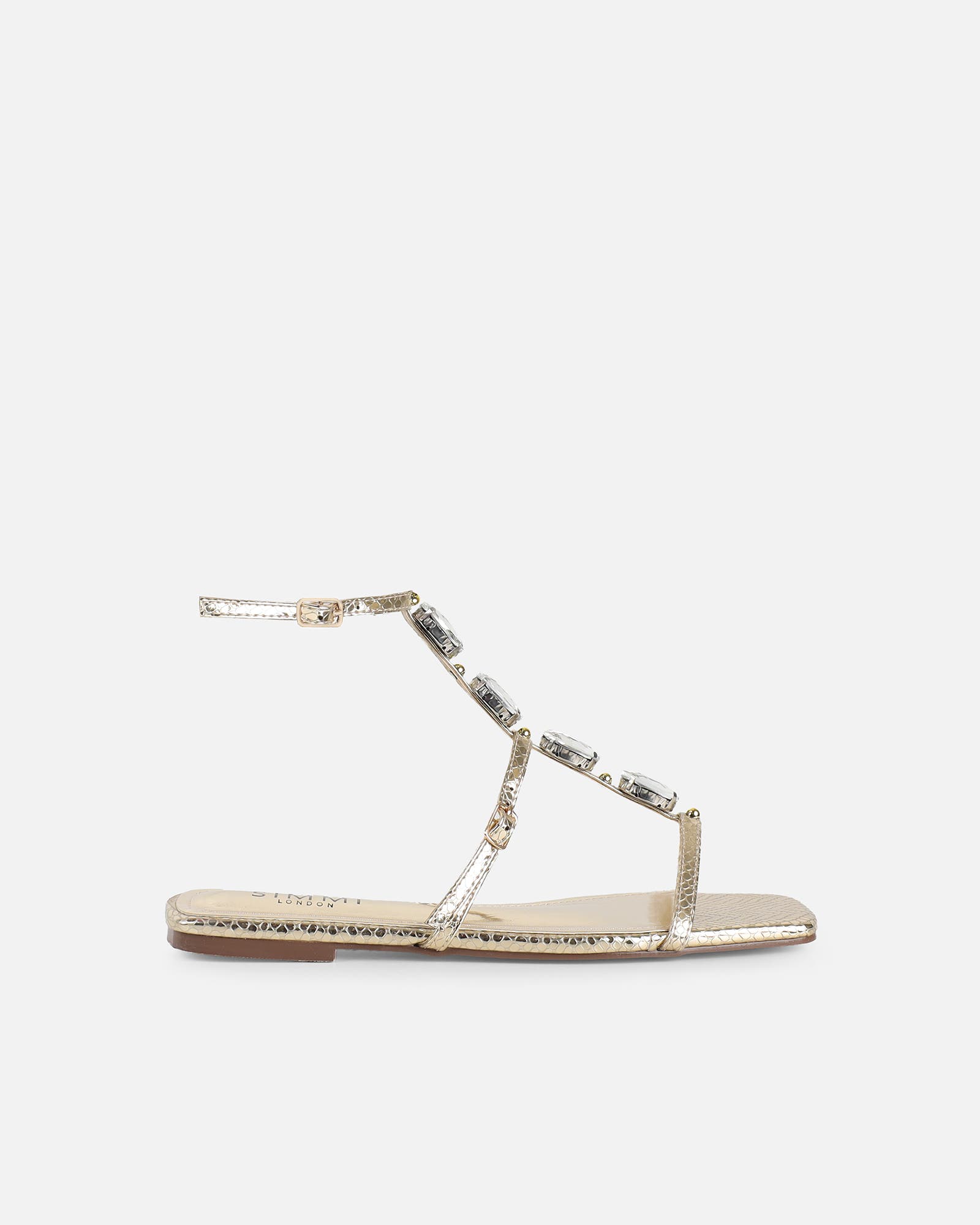 Azura Gold Snake Embellished Flat Sandals | SIMMI London