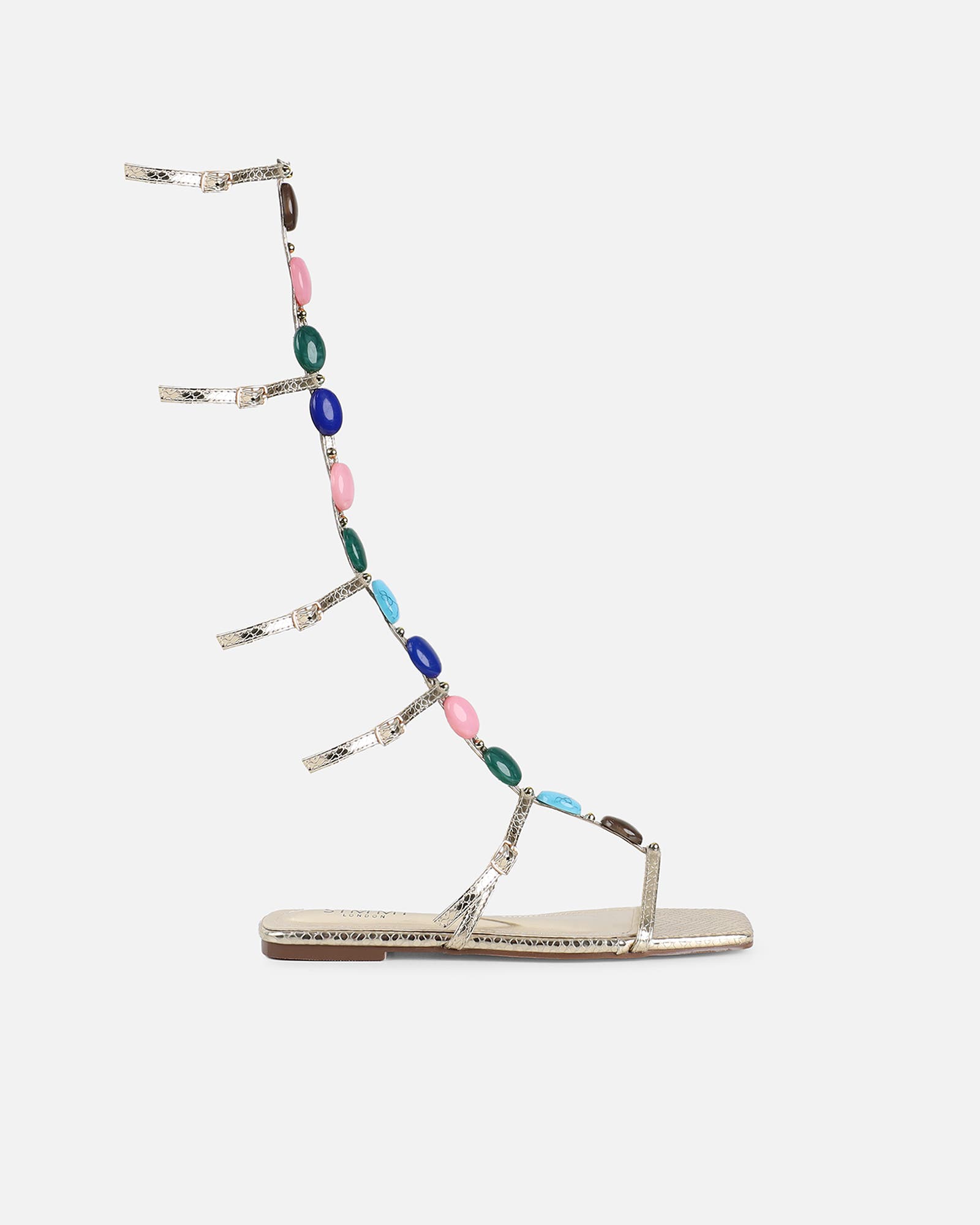 Zenya Gold Snake Embellished Knee High Sandals | SIMMI London