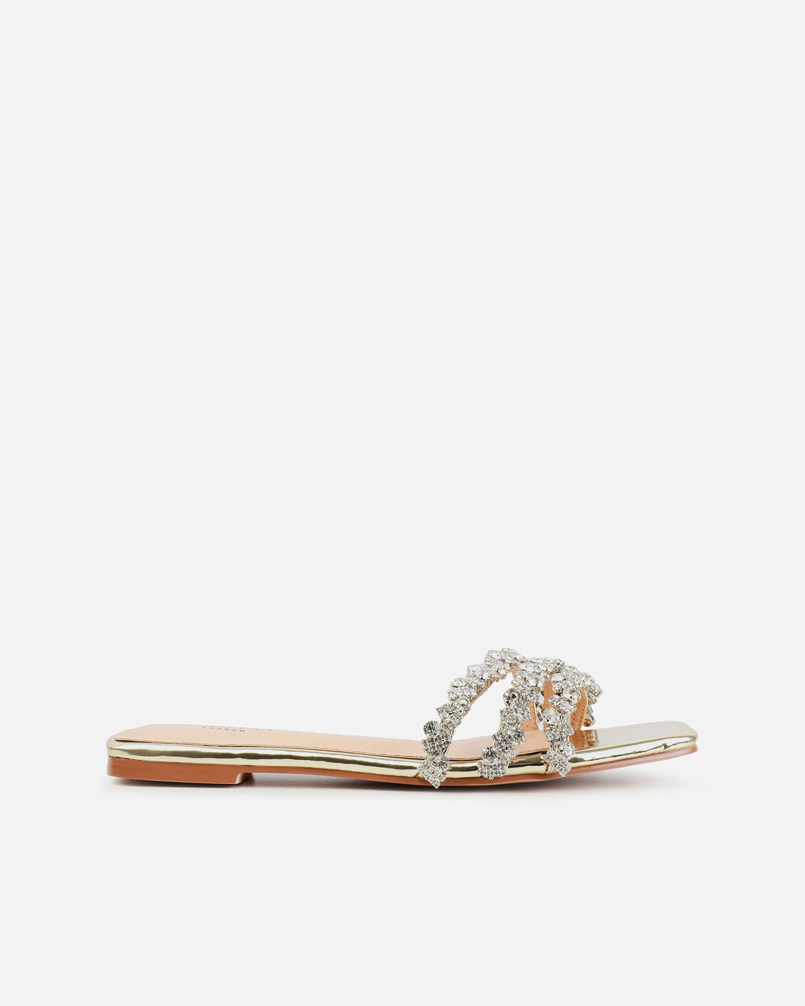 Capri Gold Mirror Diamante Flat Sandals | SIMMI London