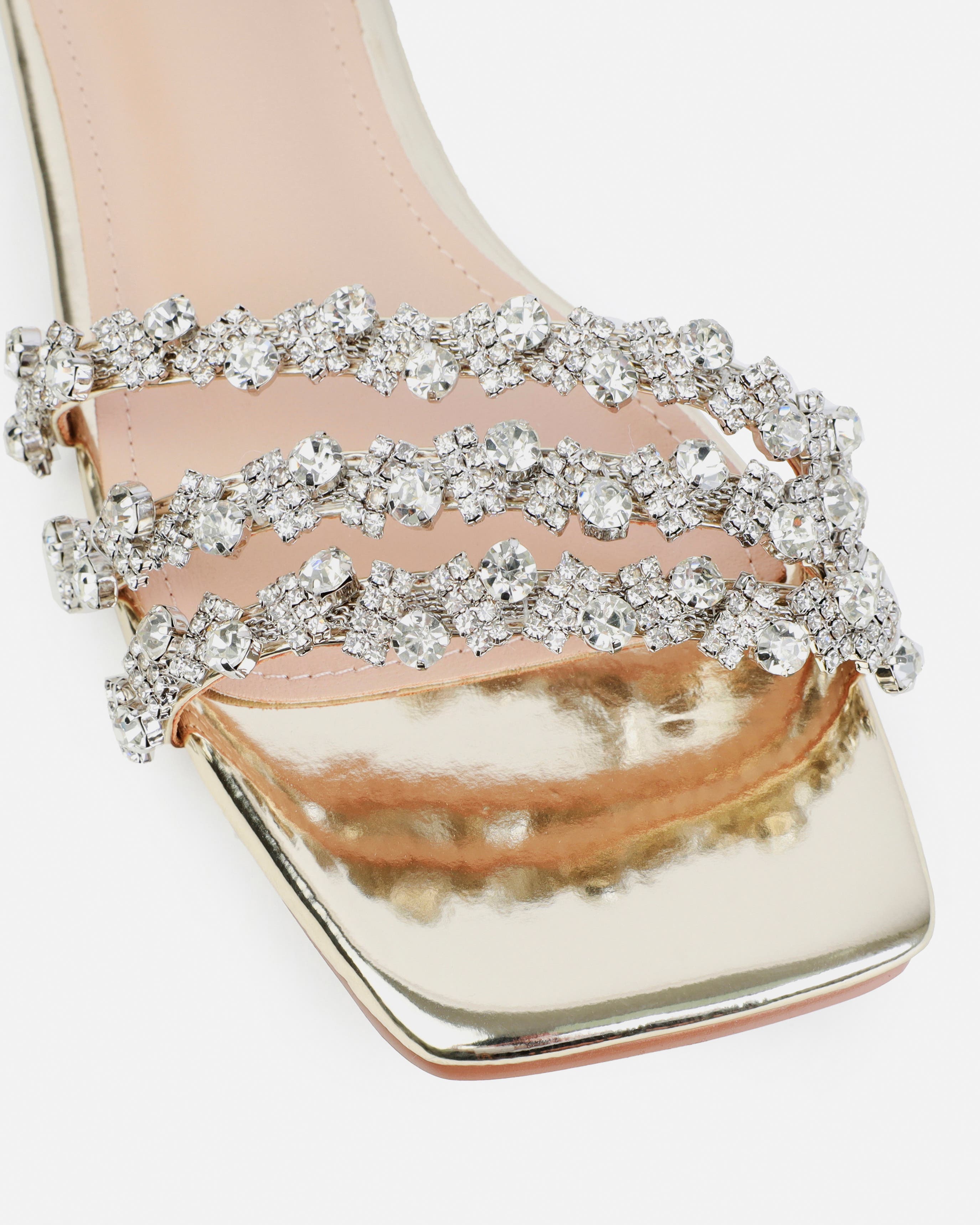 Capri Gold Mirror Diamante Flat Sandals | SIMMI London