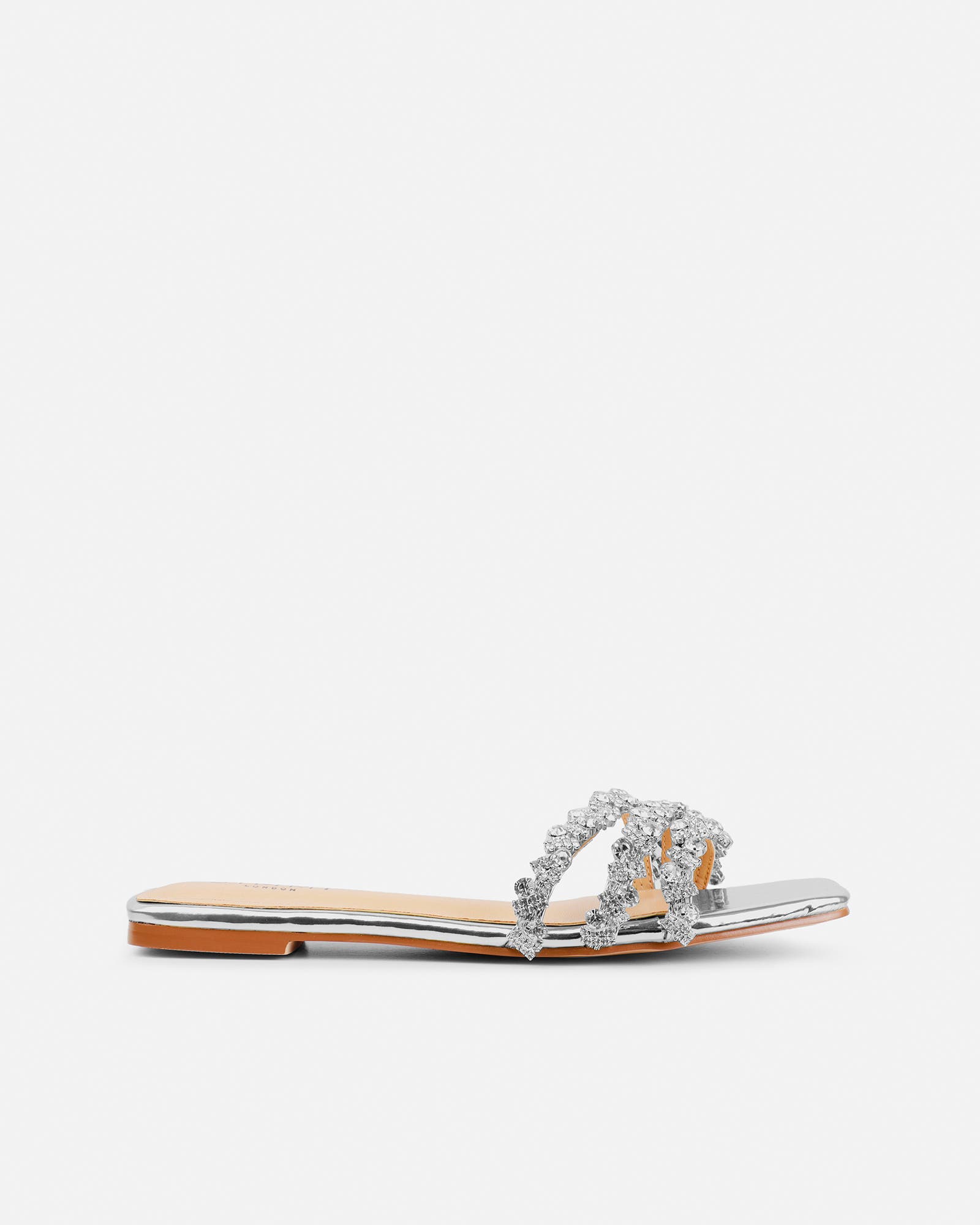 Capri Silver Mirror Diamante Flat Sandals | SIMMI London