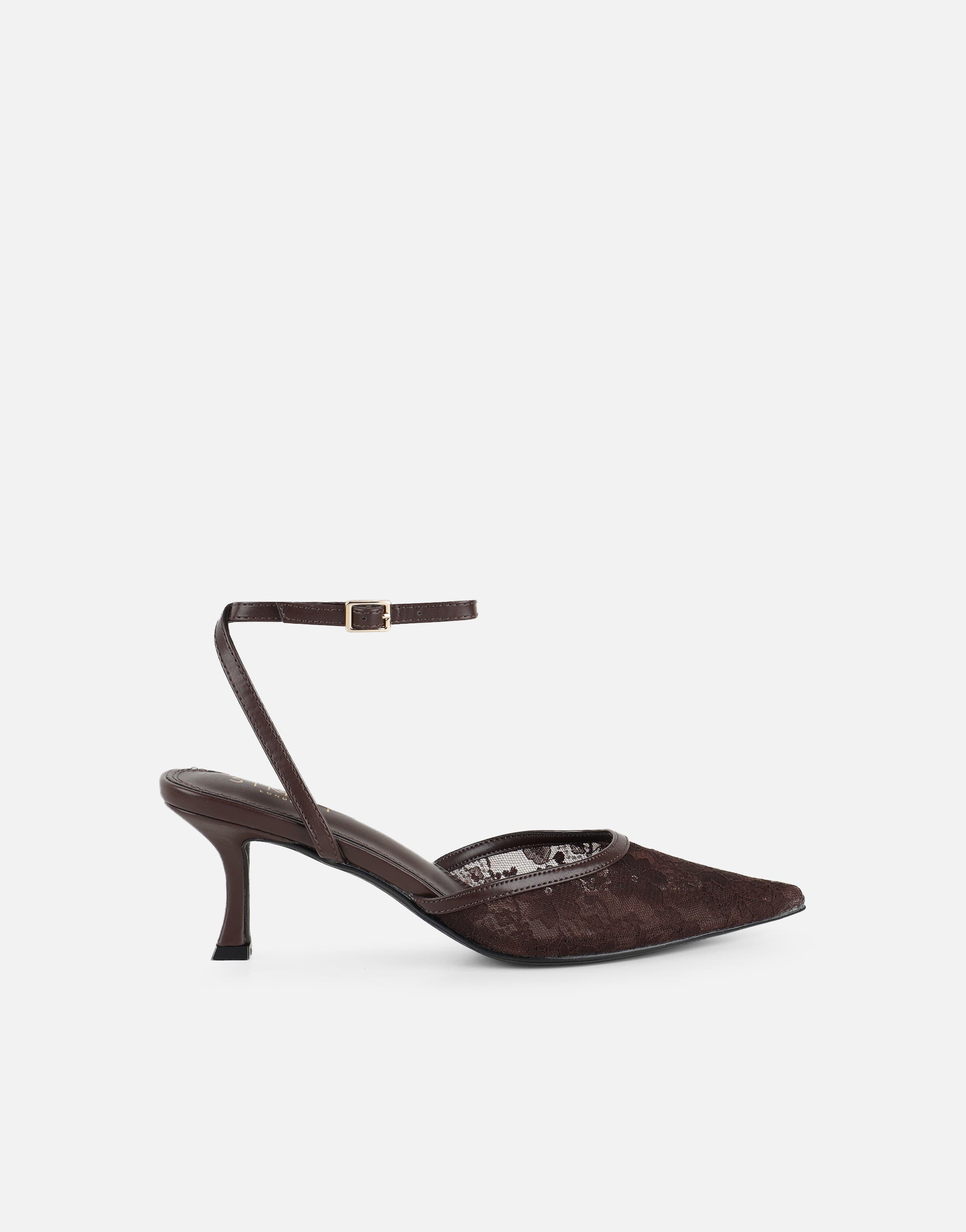 Amalfi Chocolate Lace Kitten Heels | SIMMI London