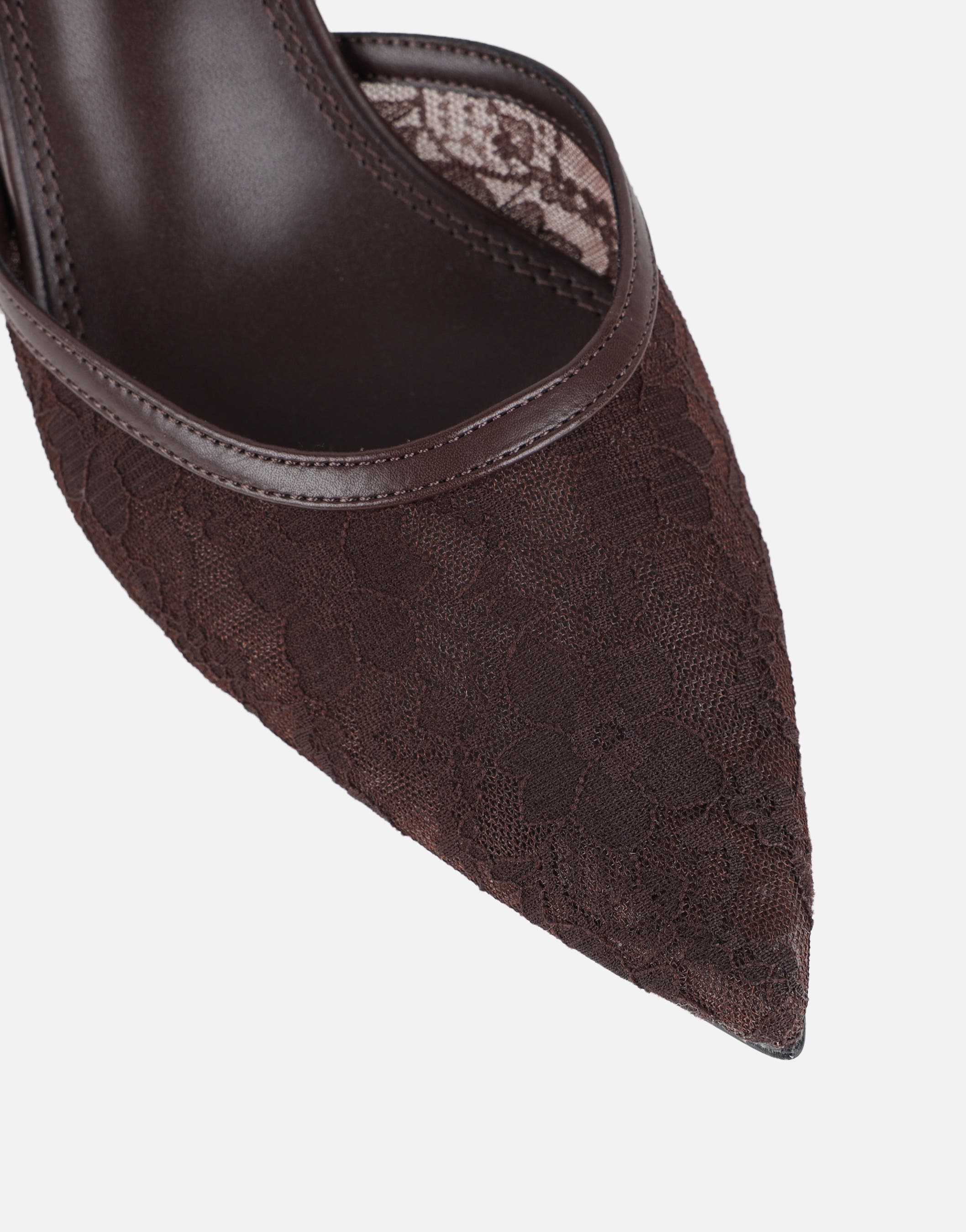 Amalfi Chocolate Lace Kitten Heels | SIMMI London