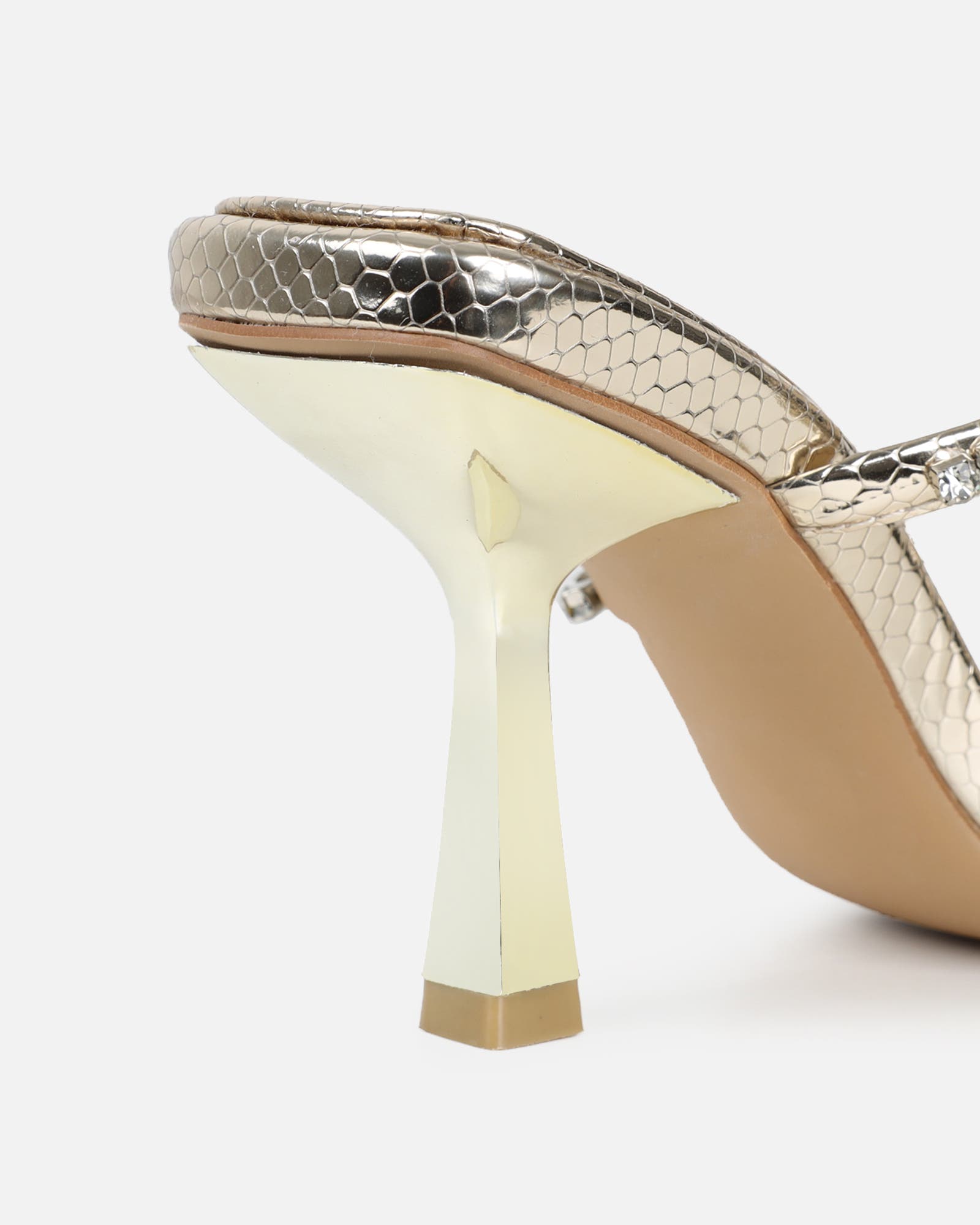 Freesia Gold Faux Snake Print Spiral Mid Heels | SIMMI London