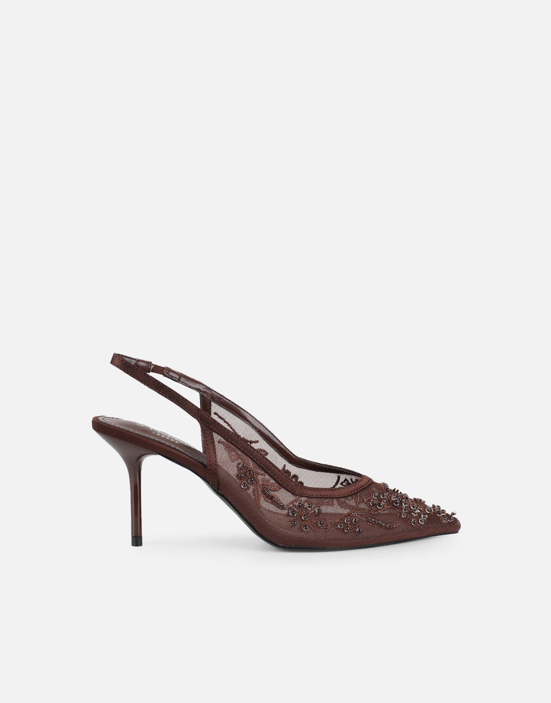 Alizia Brown Mesh Embellished Slingback Courtsv | SIMMI London