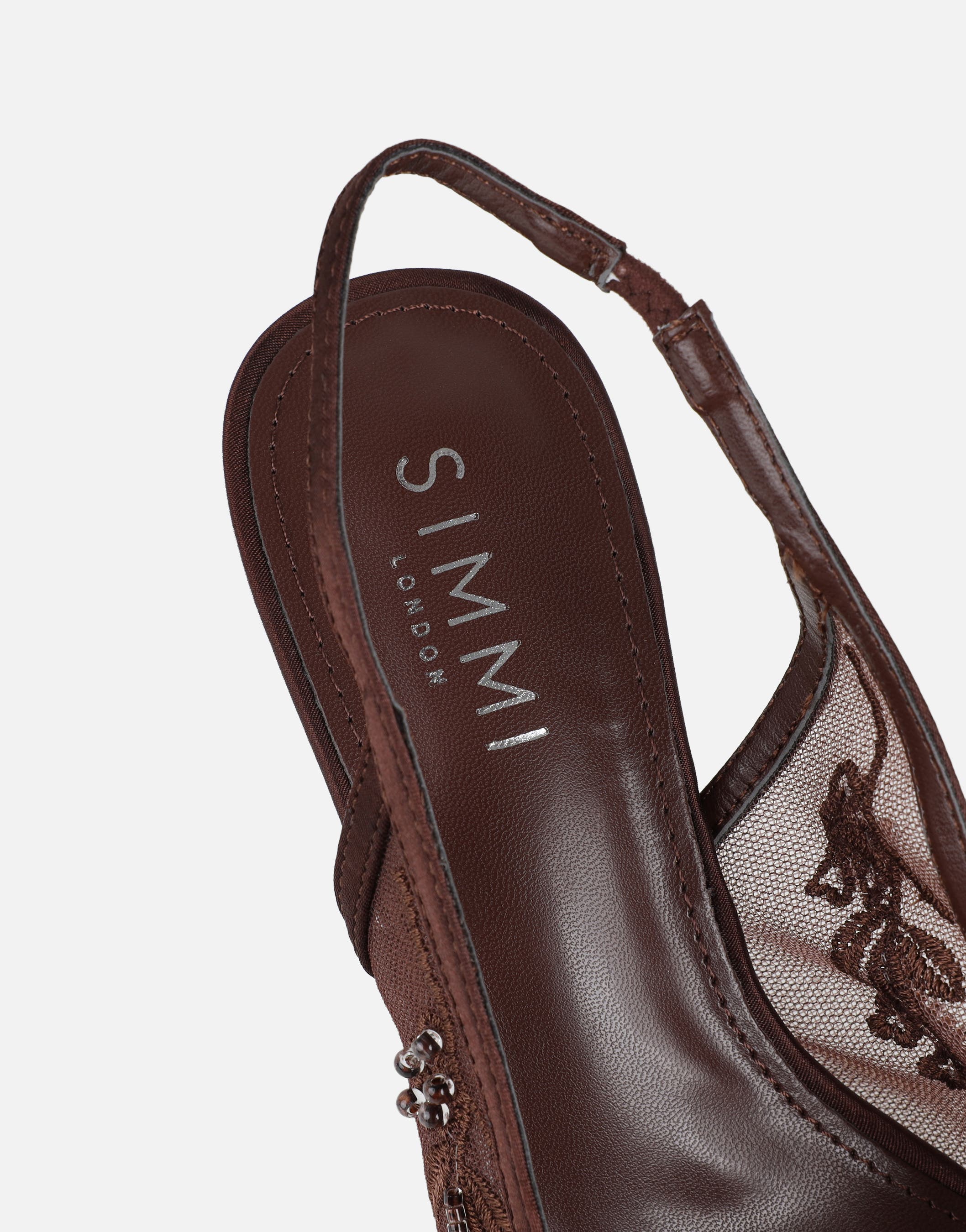 Alizia Brown Mesh Embellished Slingback Courtsv | SIMMI London