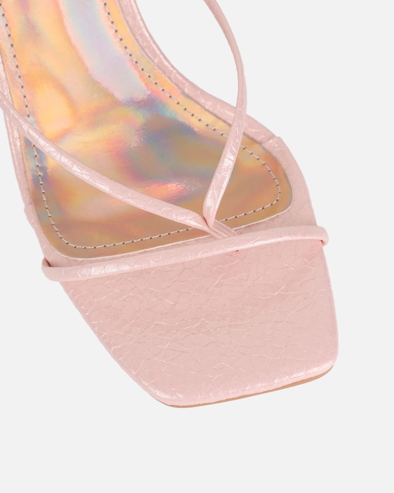 Pixar Pink Metallic Tie Up Heeled Sandals | SIMMI London