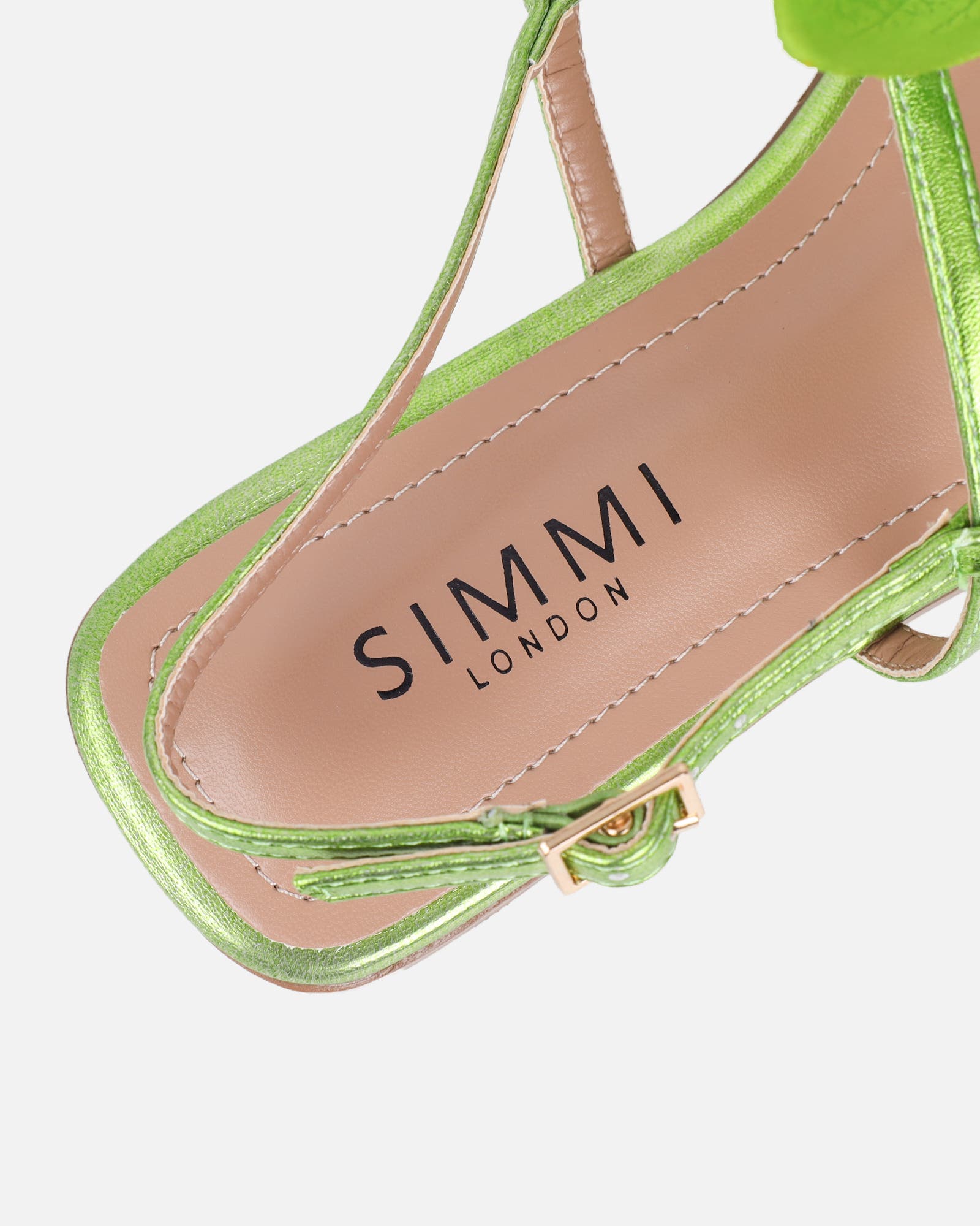 Aoife Green Metallic Flower Detail Sandals | SIMMI London