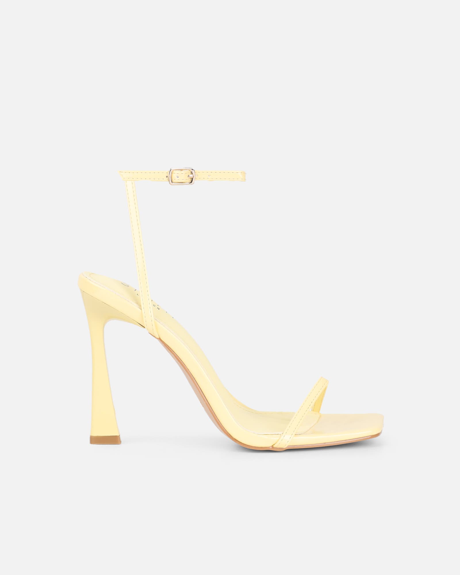 Apple Butter Yellow Patent Flared Heeled Sandals | SIMMI London