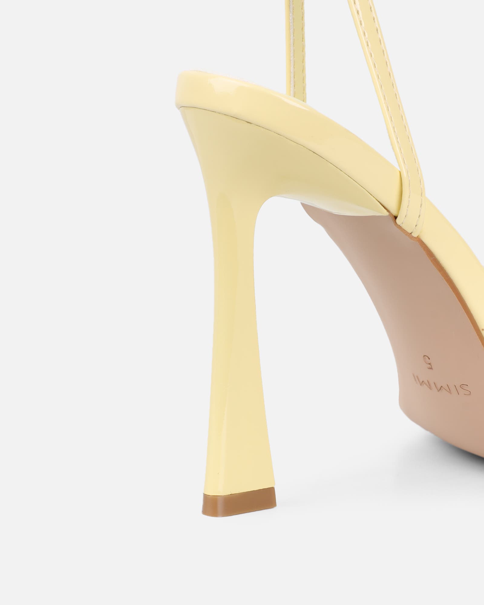 Apple Butter Yellow Patent Flared Heeled Sandals | SIMMI London