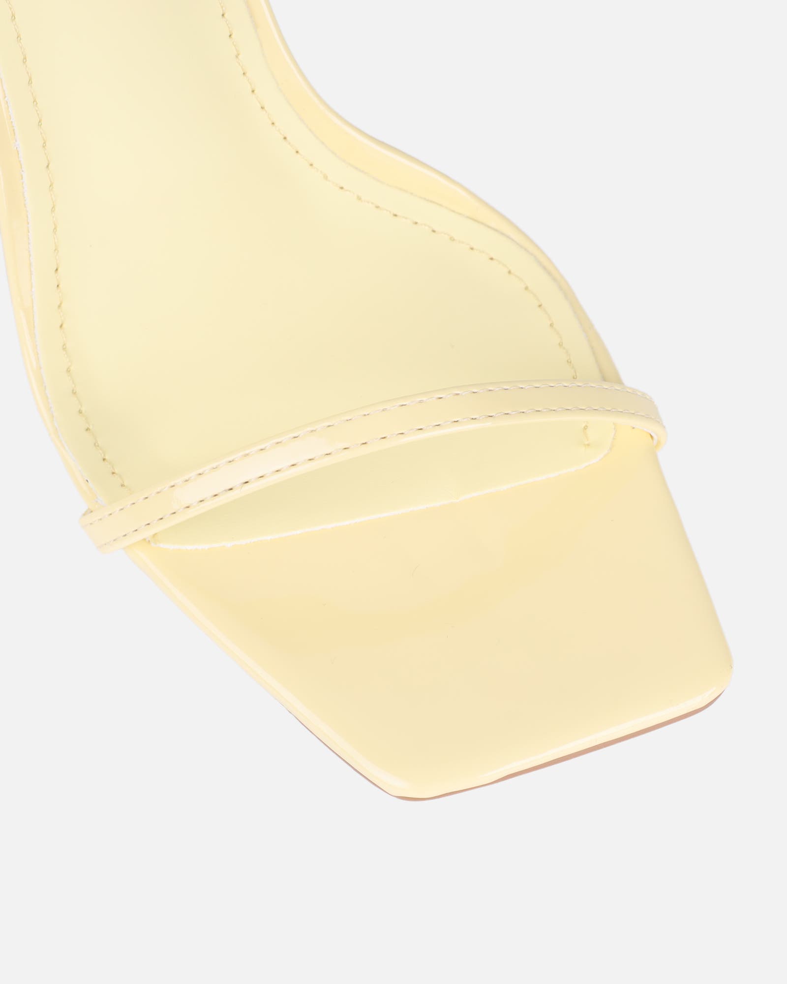 Apple Butter Yellow Patent Flared Heeled Sandals | SIMMI London