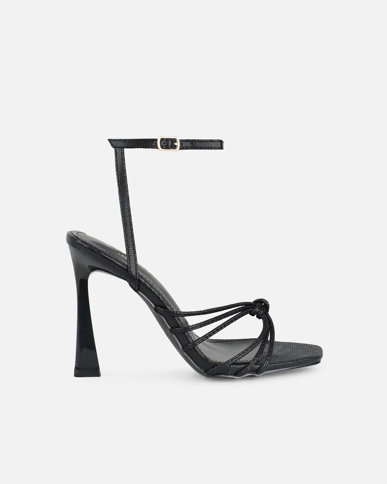 Riarra Black Lizard Strappy Heeled Sandals | SIMMI London