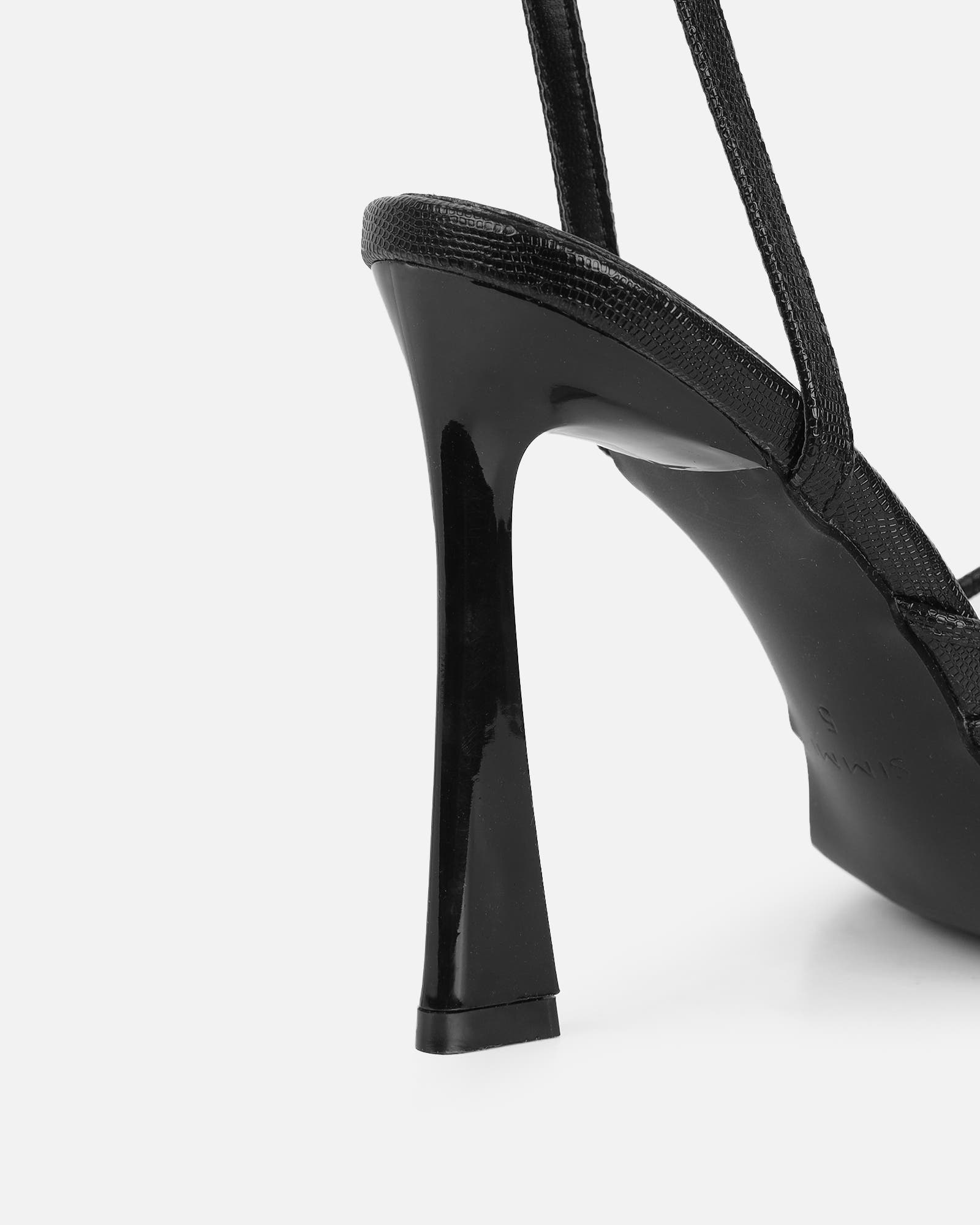 Riarra Black Lizard Strappy Heeled Sandals | SIMMI London