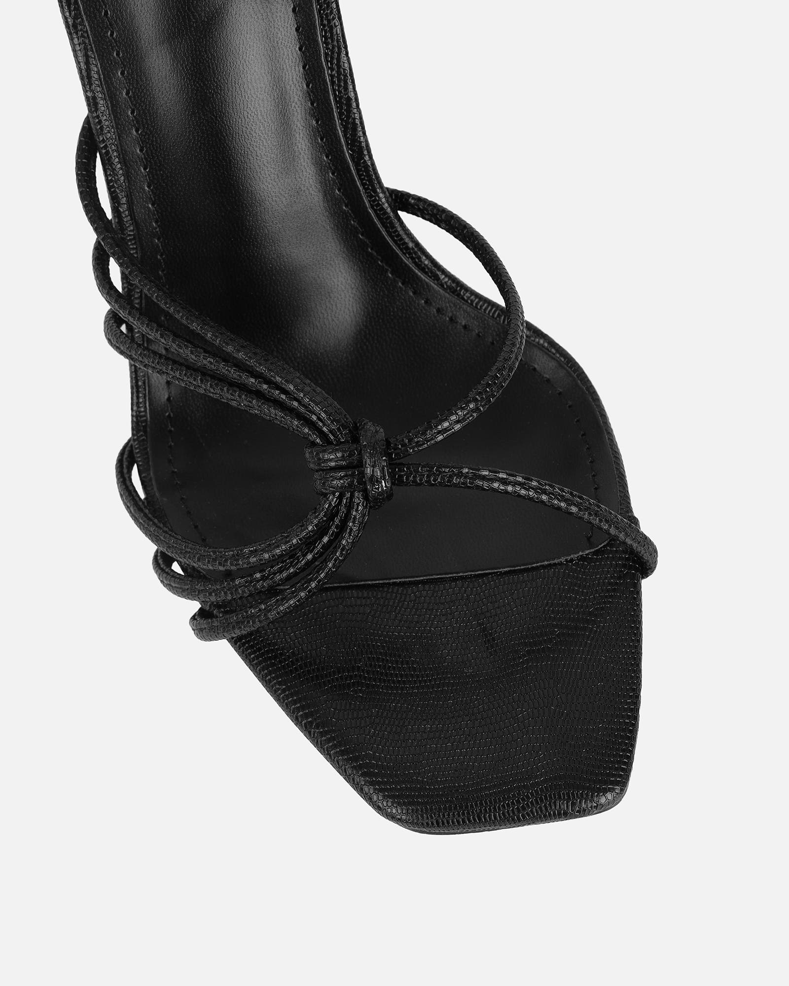 Riarra Black Lizard Strappy Heeled Sandals | SIMMI London