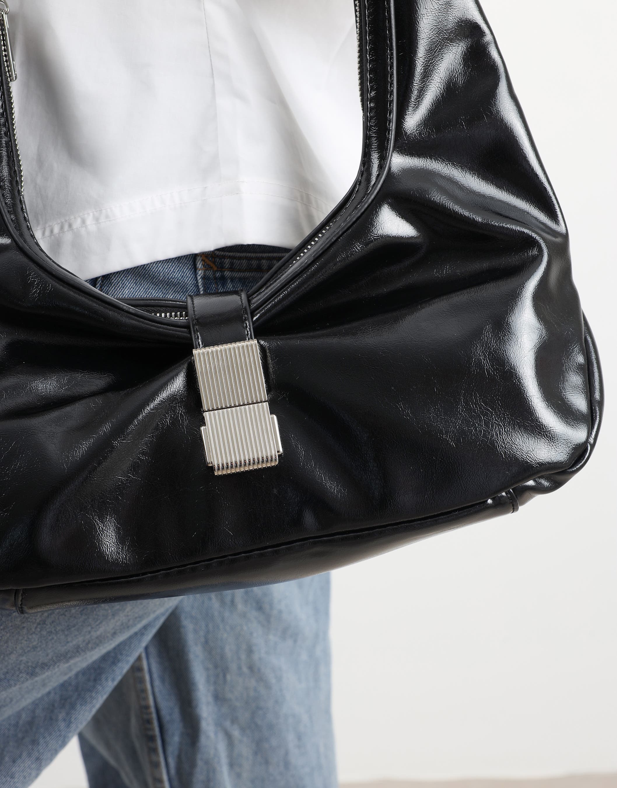 Asher Black Buckle Detail Shoulder Bag | SIMMI London