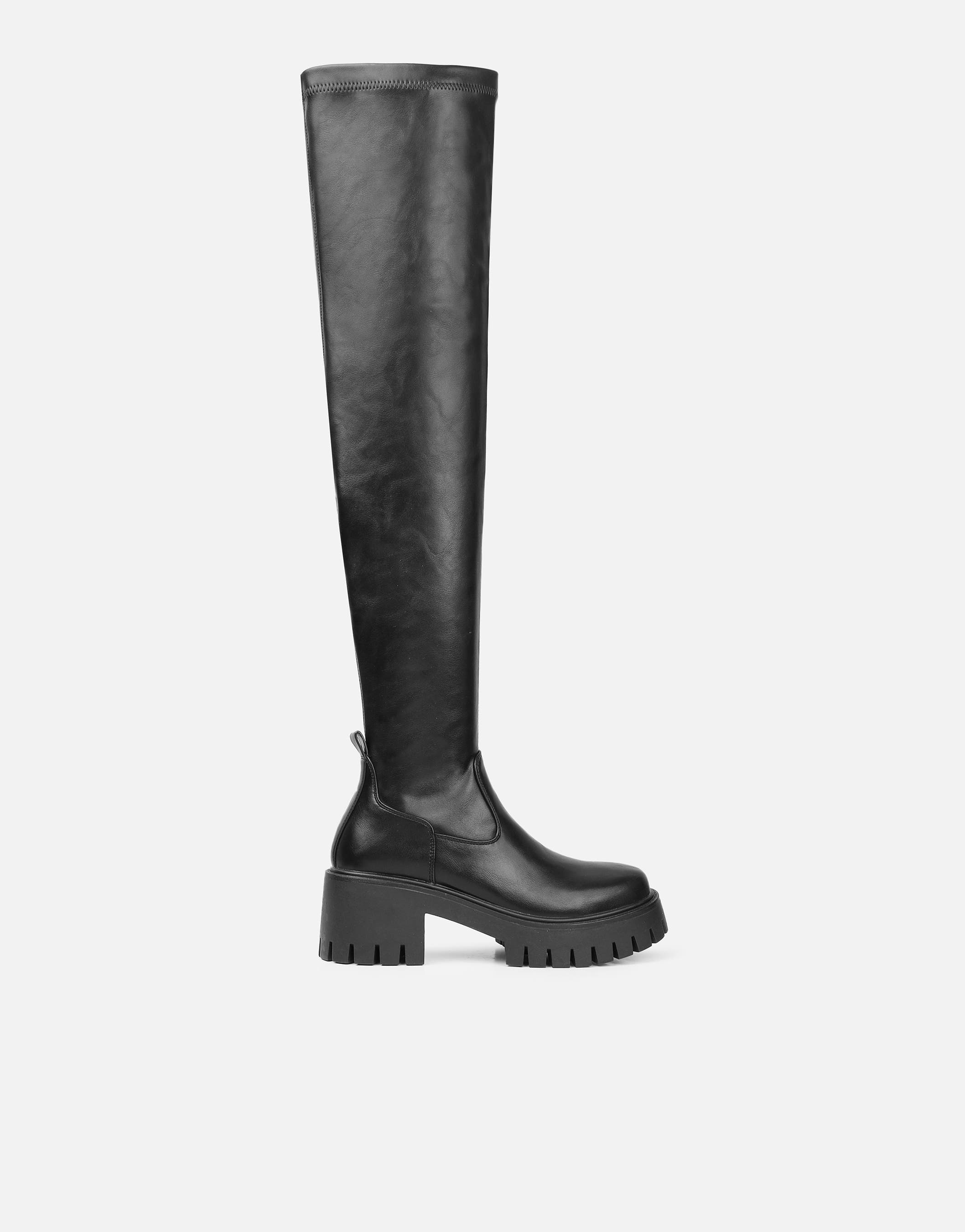 Bjorn Black Stretch Chunky Over The Knee Boots | SIMMI London