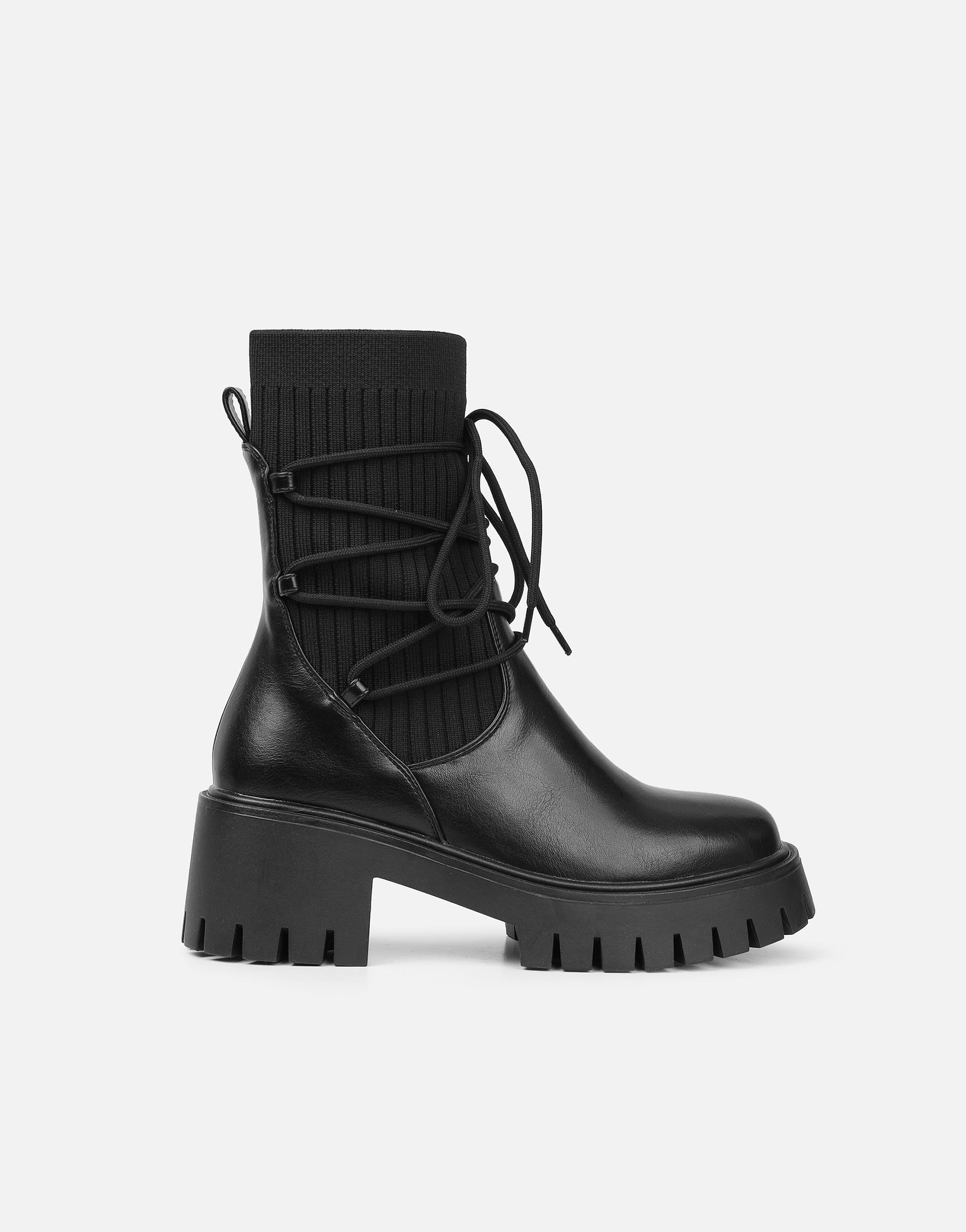 Bance Black Chunky Lace Detail Boots | SIMMI London