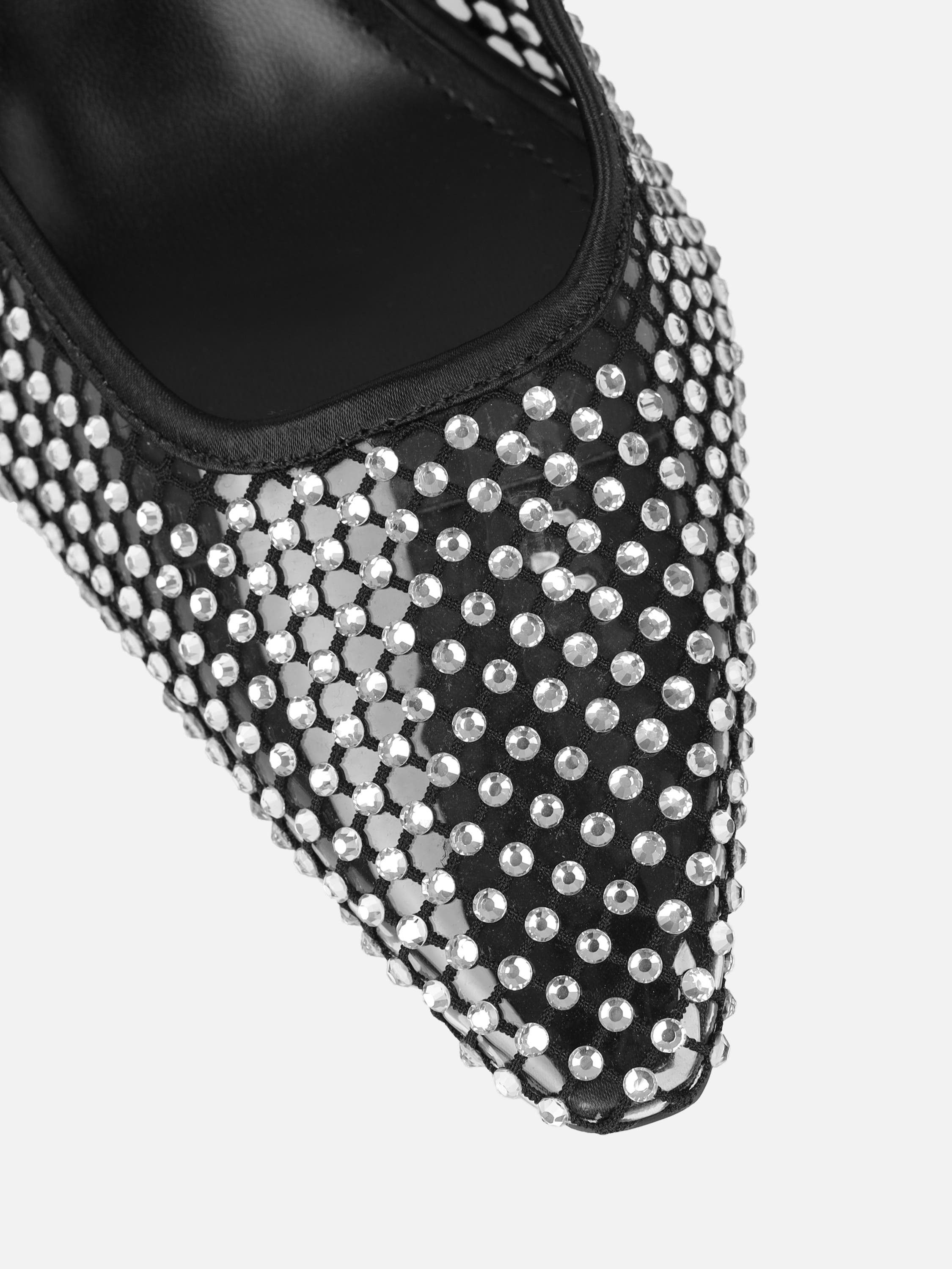 Starlight Black Diamante Mesh Heeled Sandals | SIMMI London