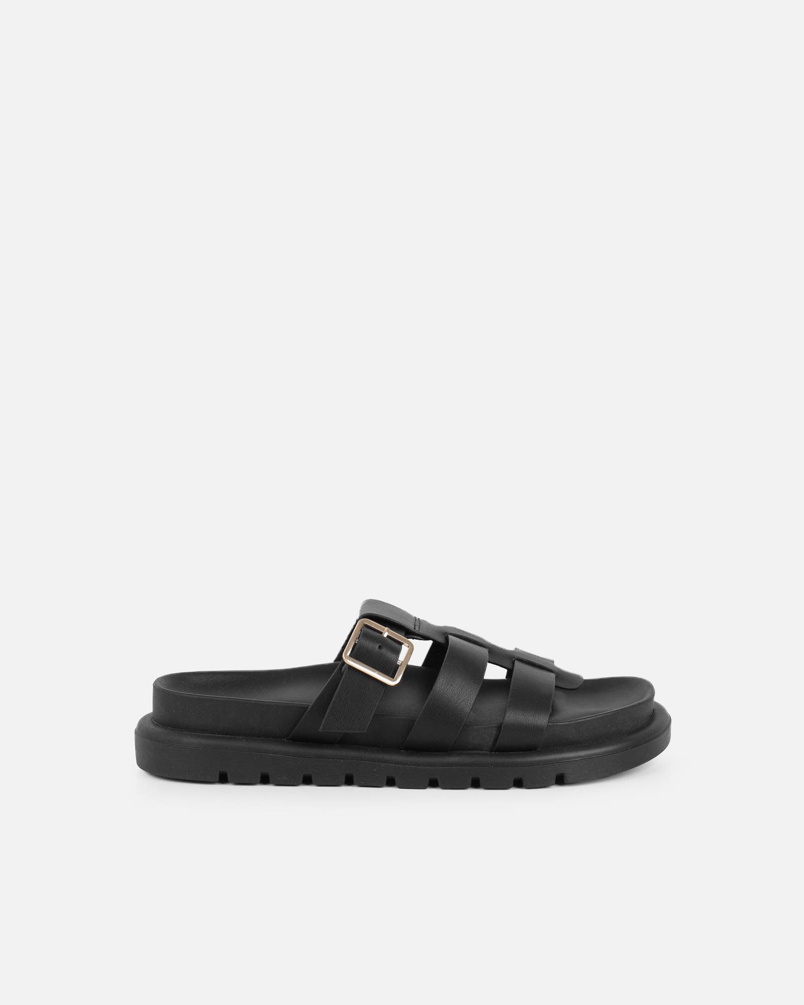 Berri Black Chunky Footbed Sliders | SIMMI London