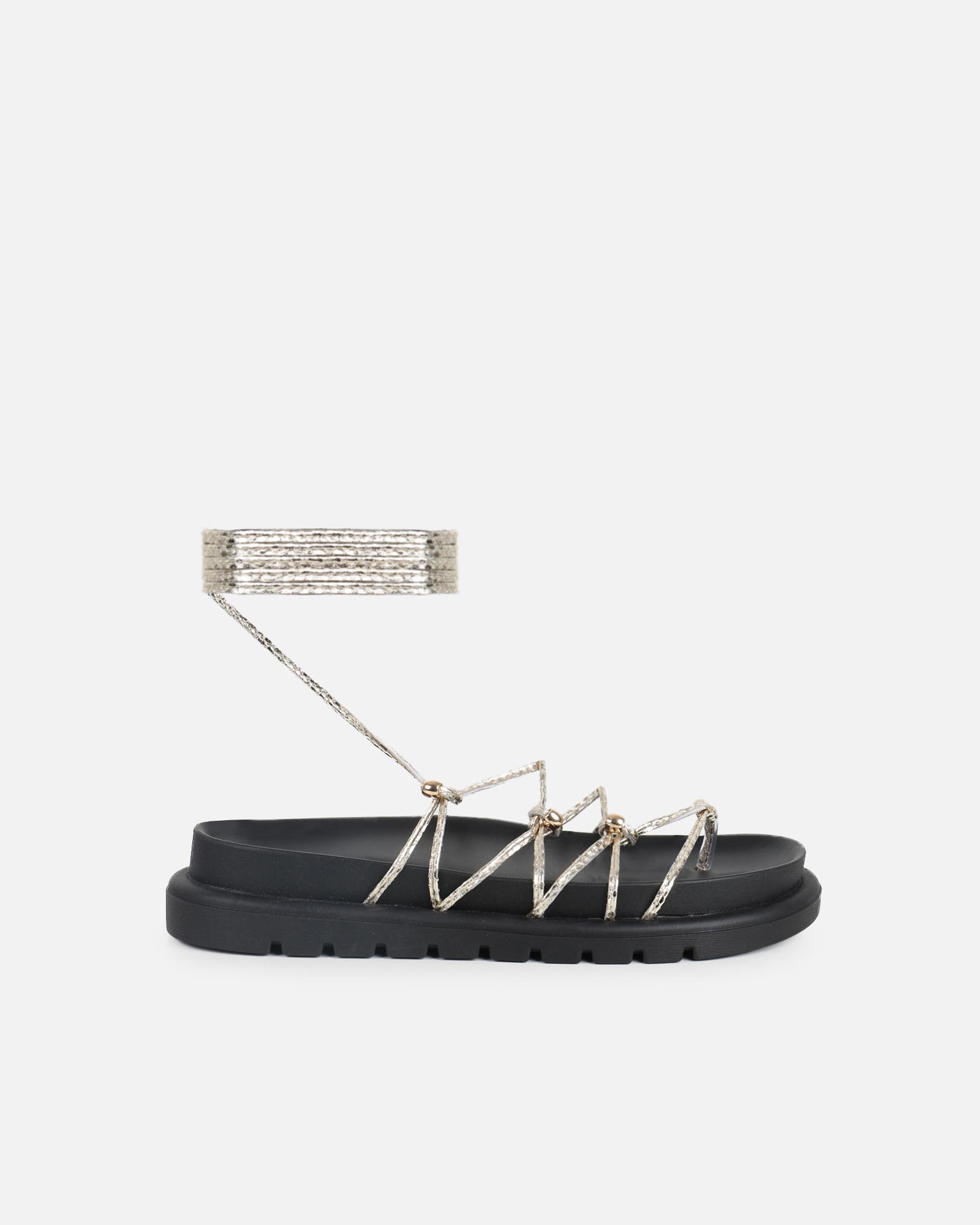 Billie Gold Rope Tie Up Sandals | SIMMI London