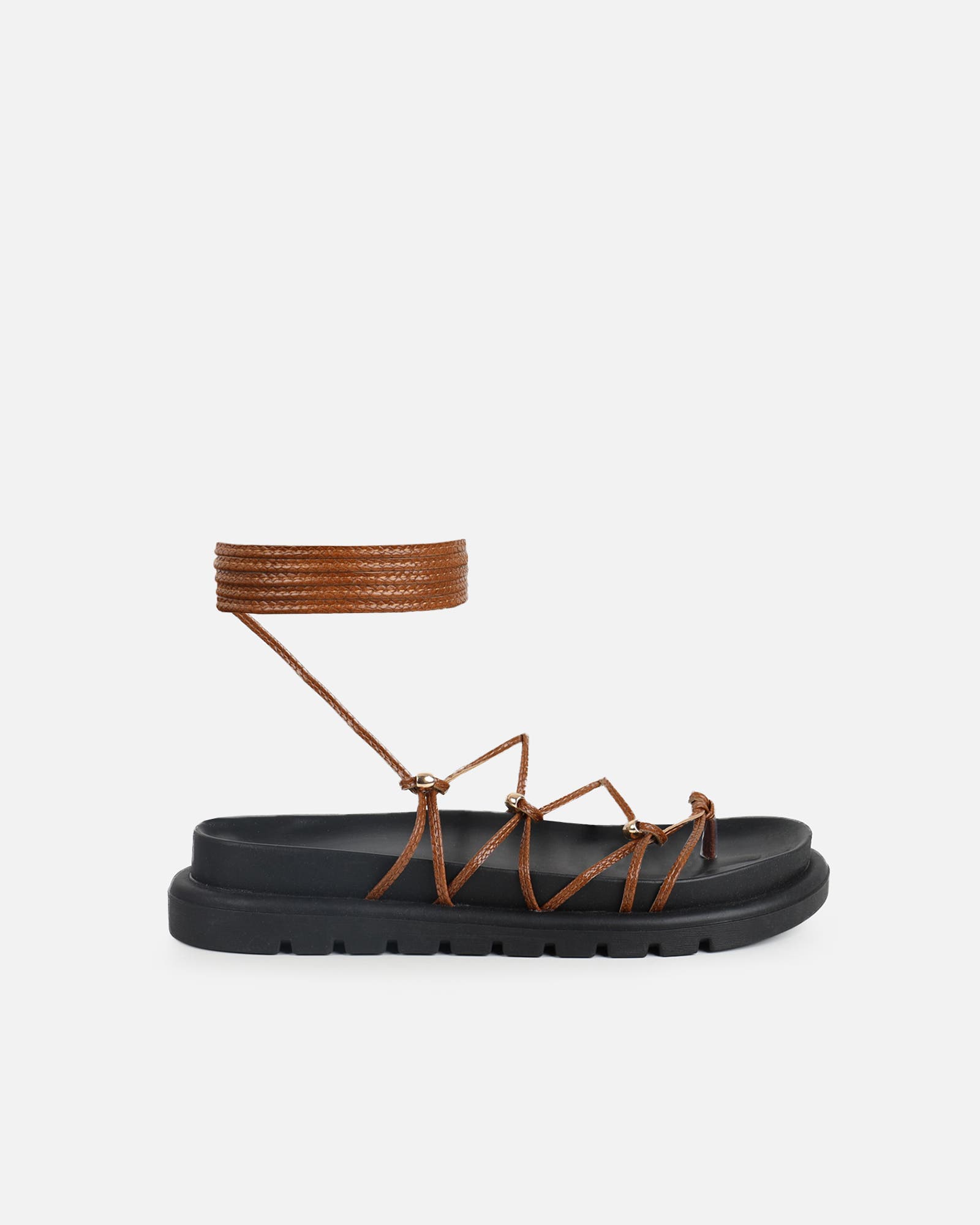 Billie Tan Rope Tie Up Sandals | SIMMI London