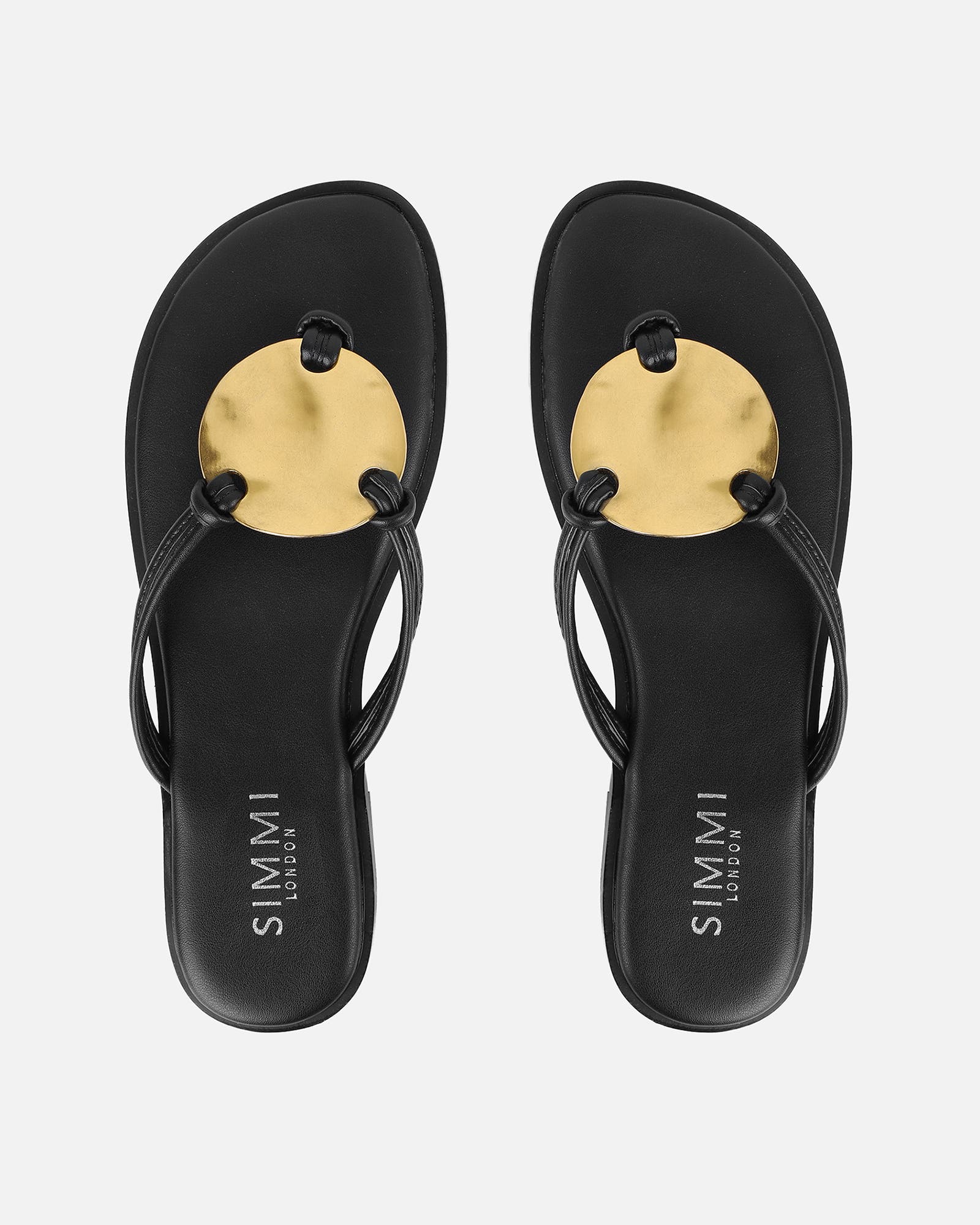 Bowe Black Gold Detail Toe Thong Sliders | SIMMI London
