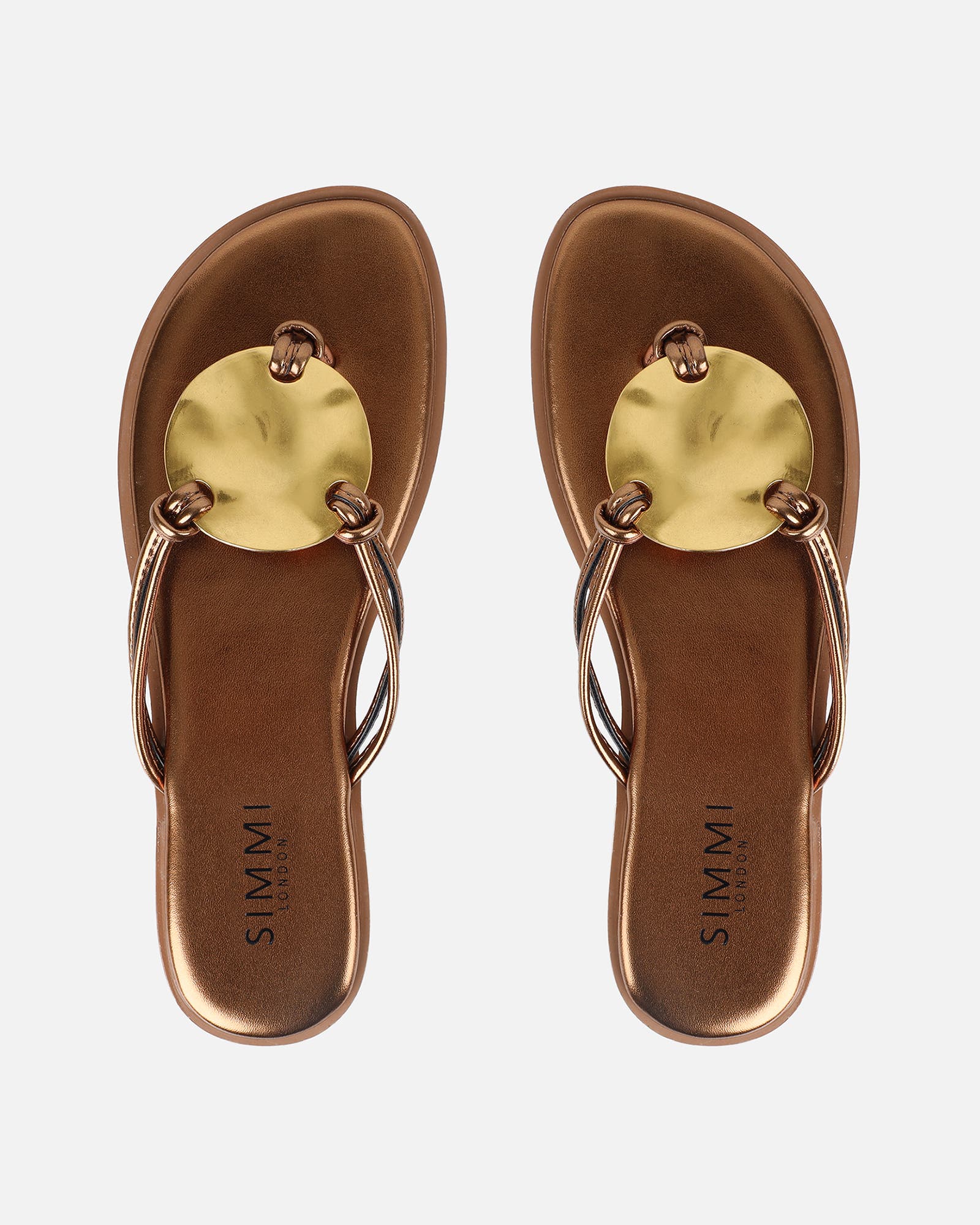 Bowe Bronze Gold Detail Toe Thong Sliders | SIMMI London