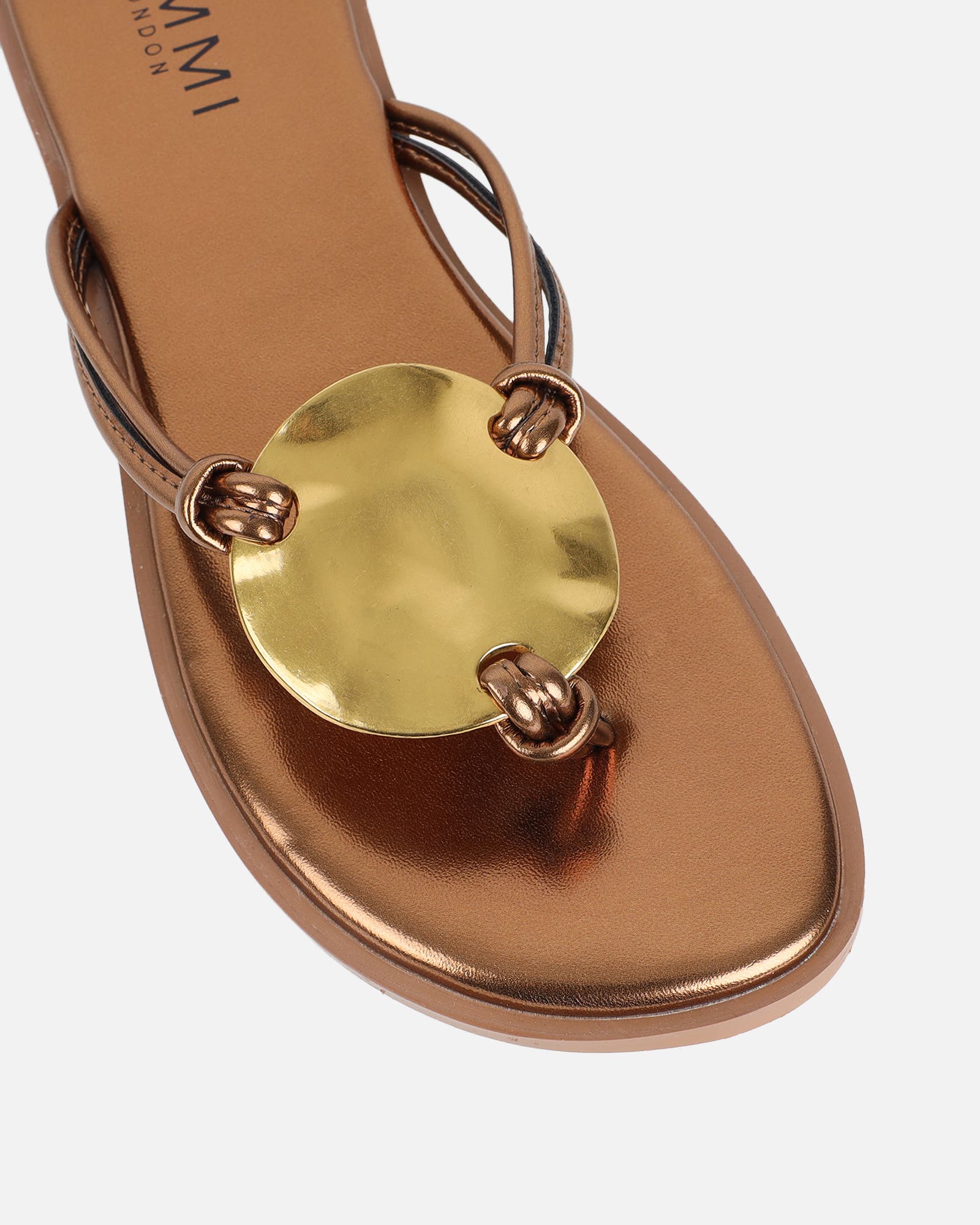 Bowe Bronze Gold Detail Toe Thong Sliders | SIMMI London