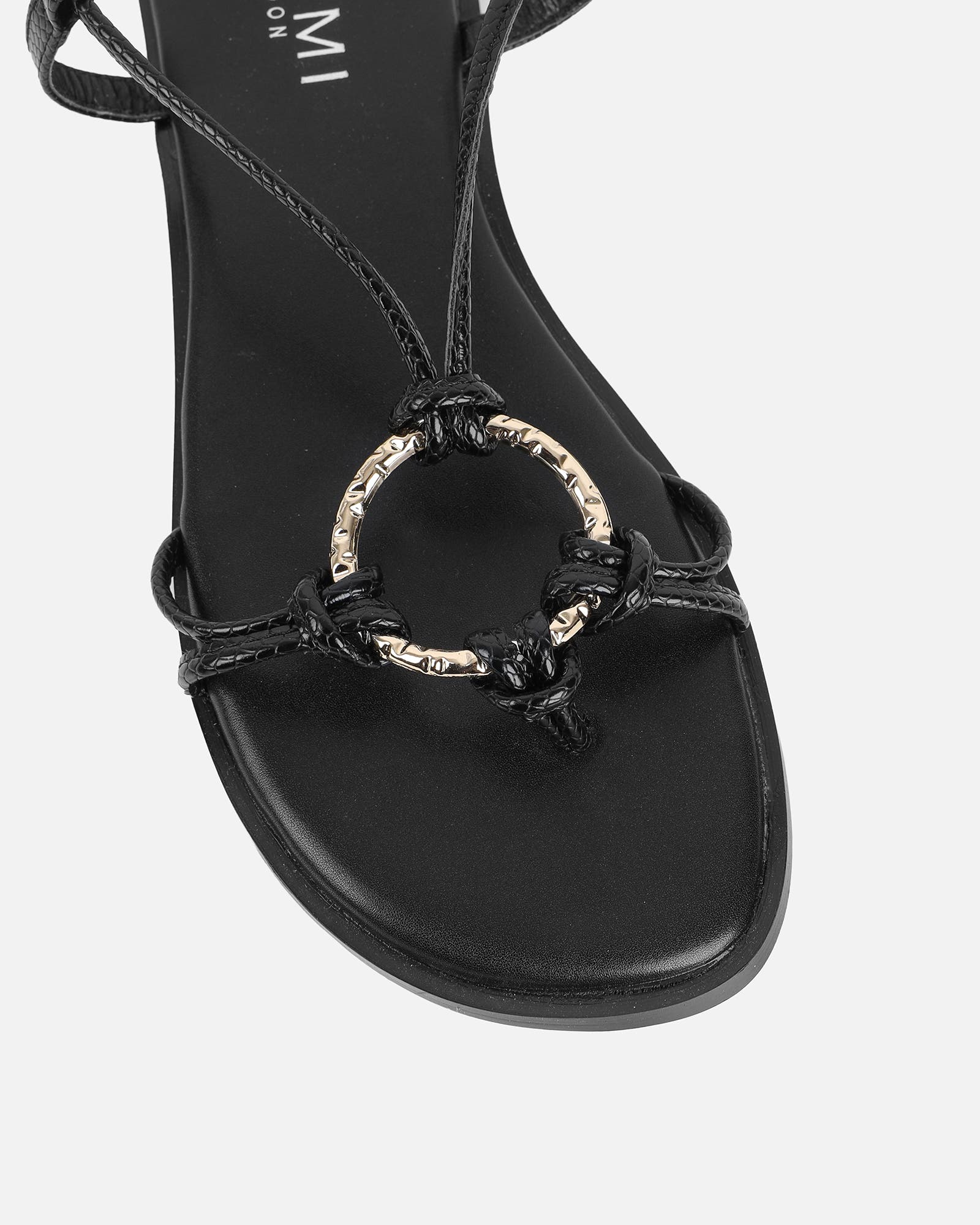 Bari Black Tie Up Gold Detail Sandals | SIMMI London