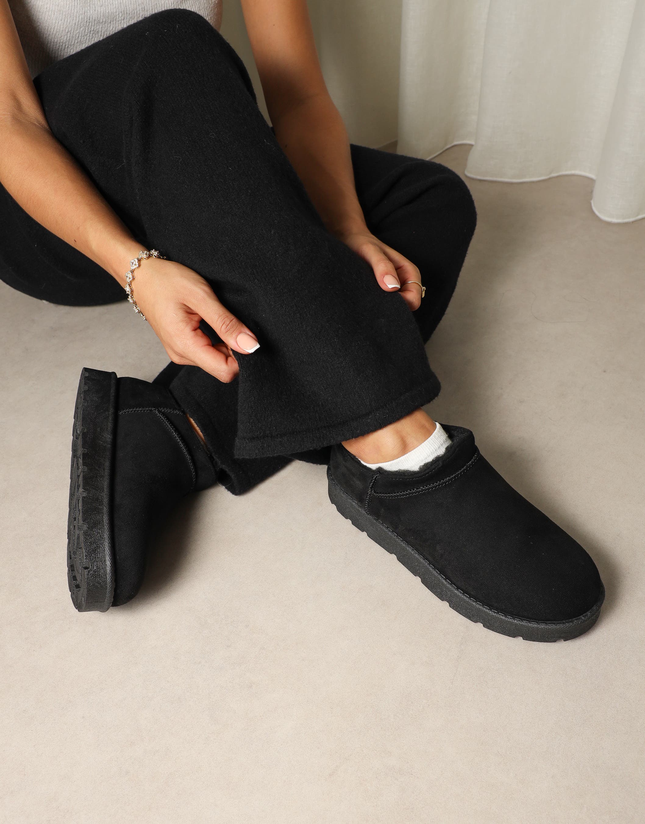 Emmy Black Faux Suede Micro Flatform Boots | SIMMI London