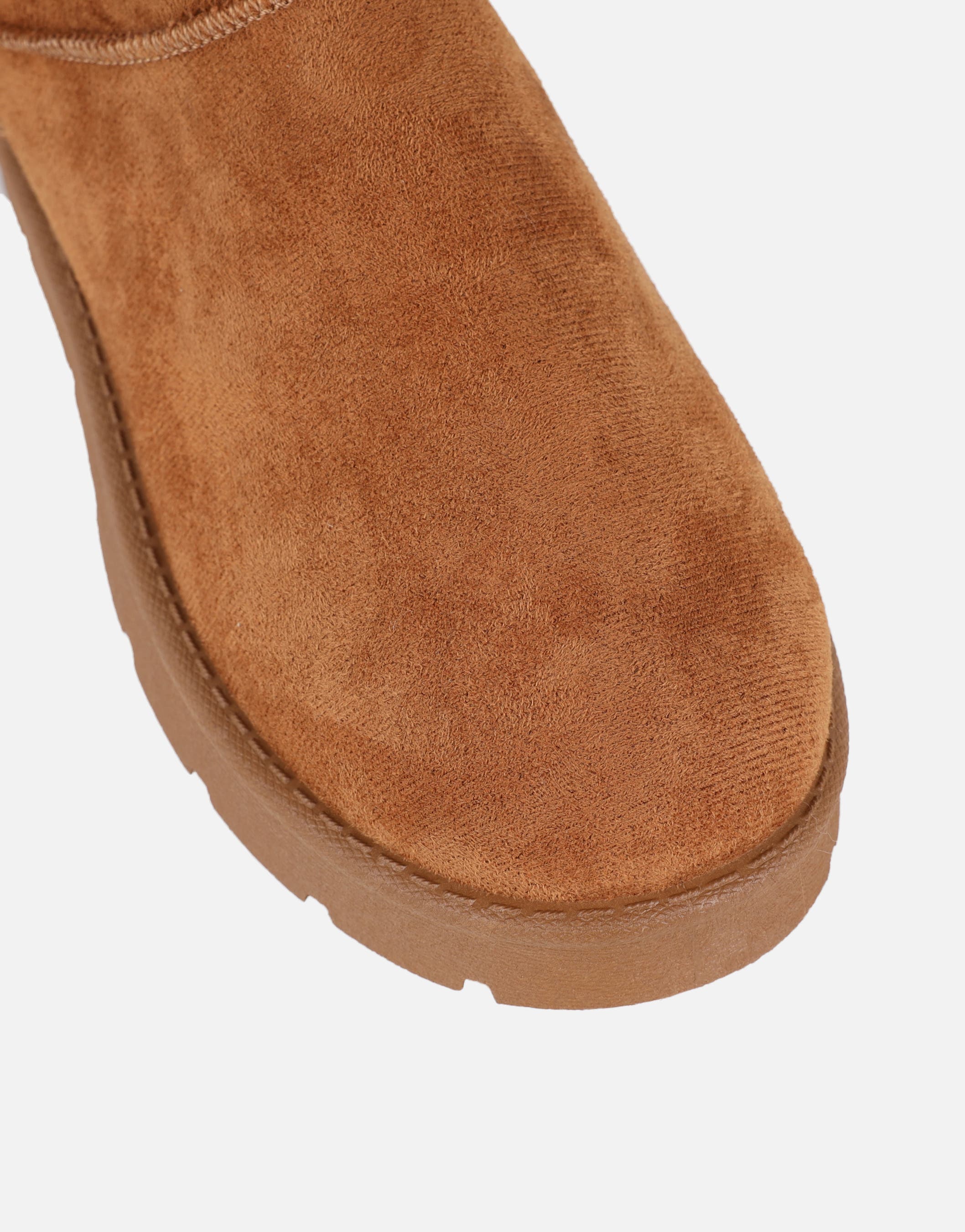Emmy Chestnut Faux Suede Micro Flatform Boots | SIMMI London