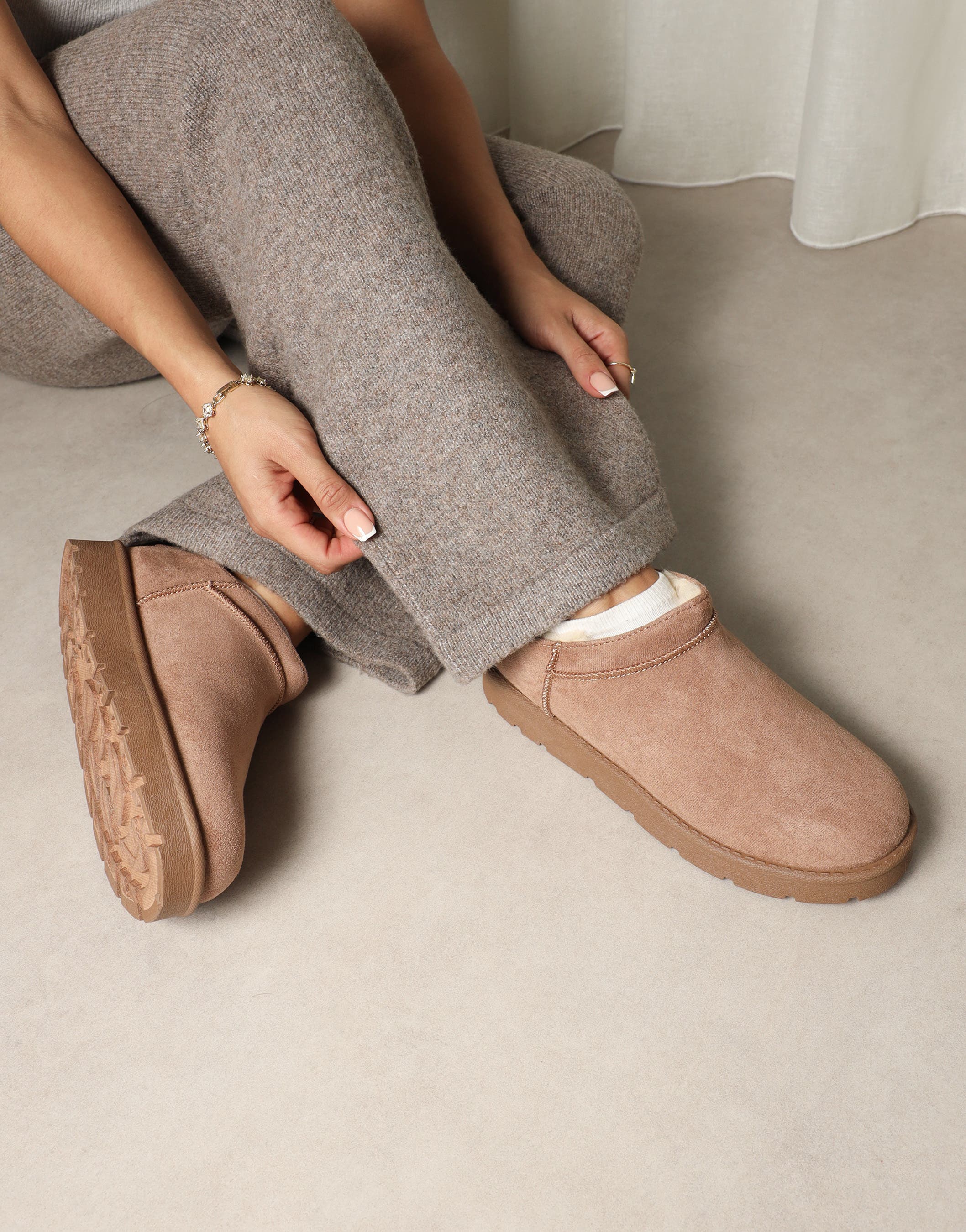 Emmy Mocha Faux Suede Micro Flatform Boots | SIMMI London