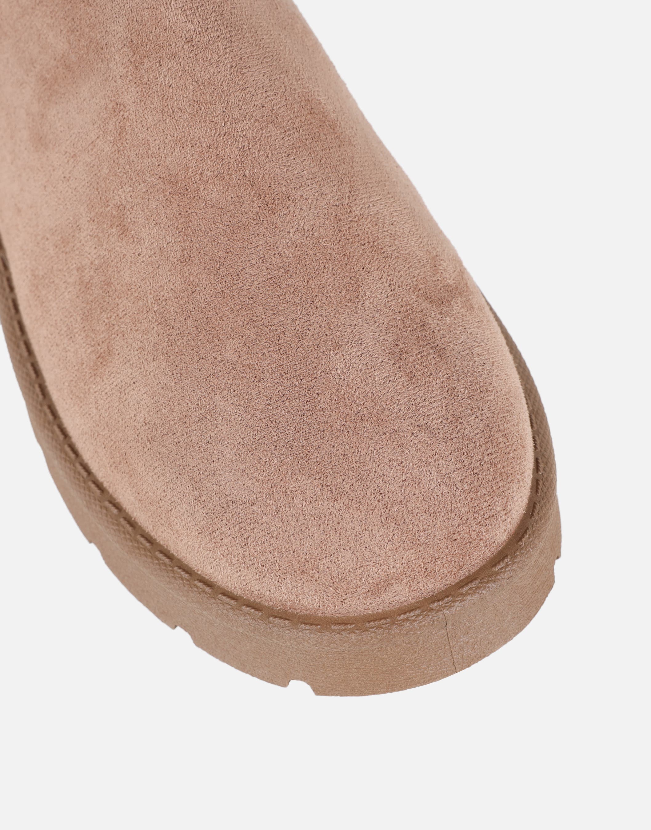 Emmy Mocha Faux Suede Micro Flatform Boots | SIMMI London