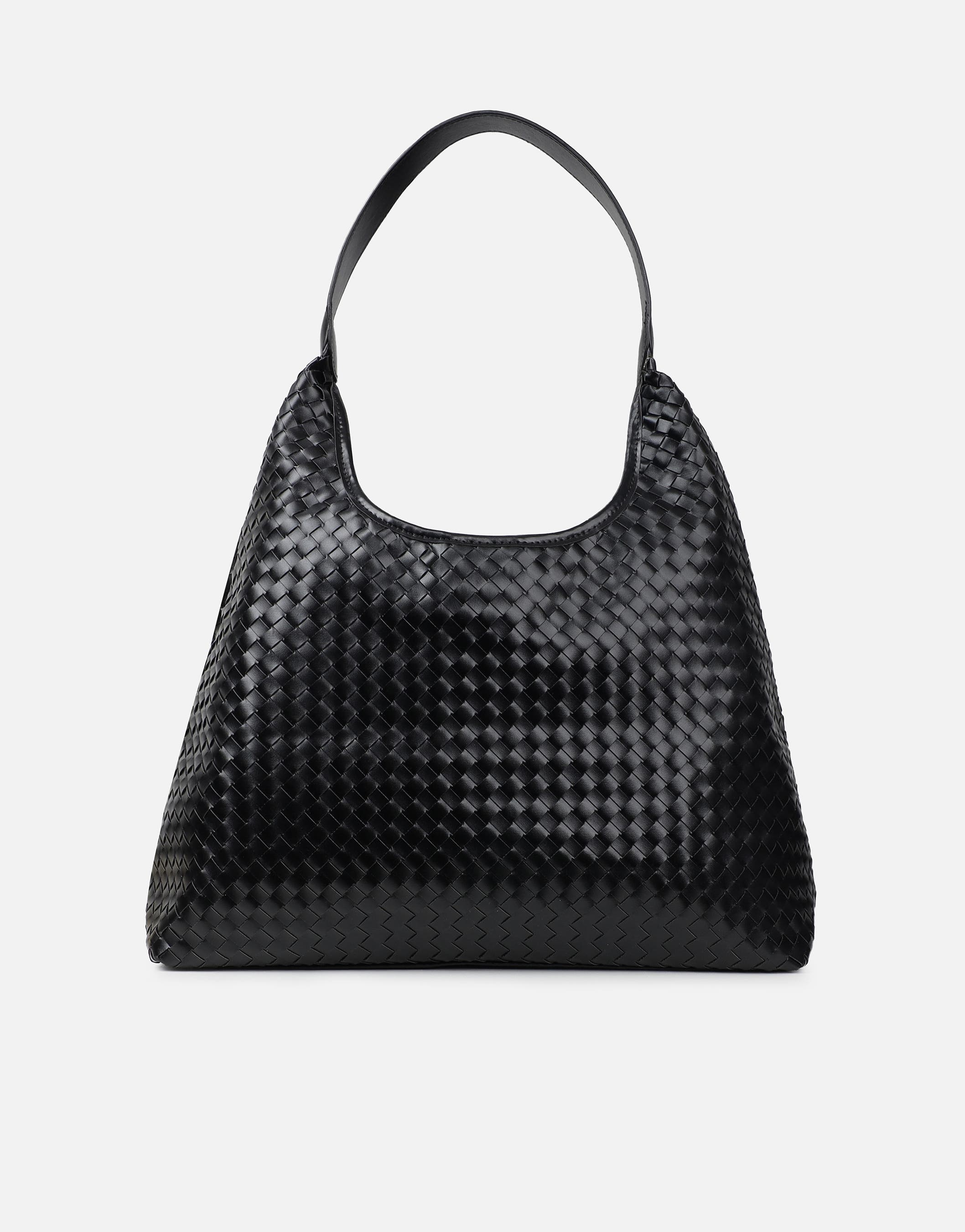 Caria Black Woven Shoulder Bag | SIMMI London