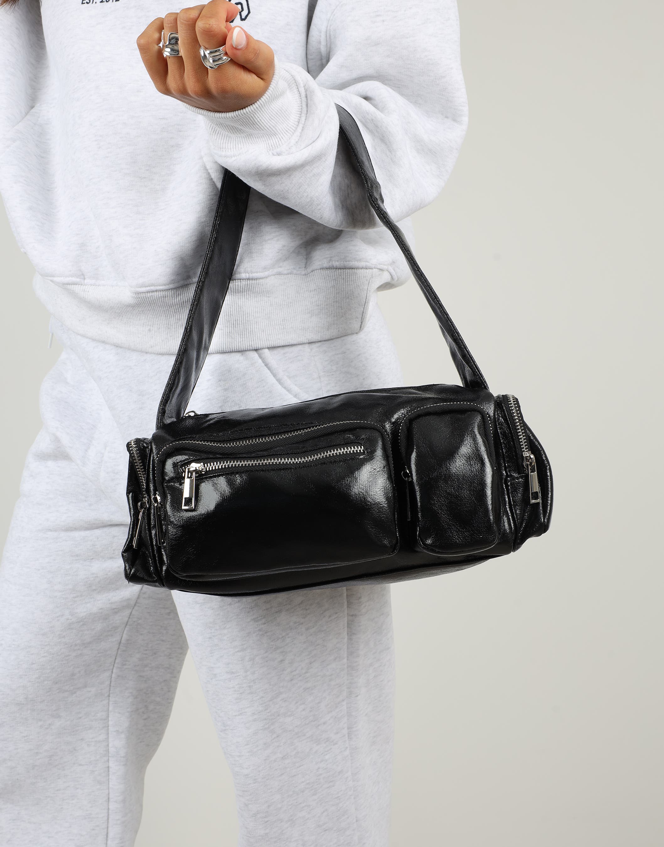 Ceyda Black Barrel Utility Shoulder Bag | SIMMI London