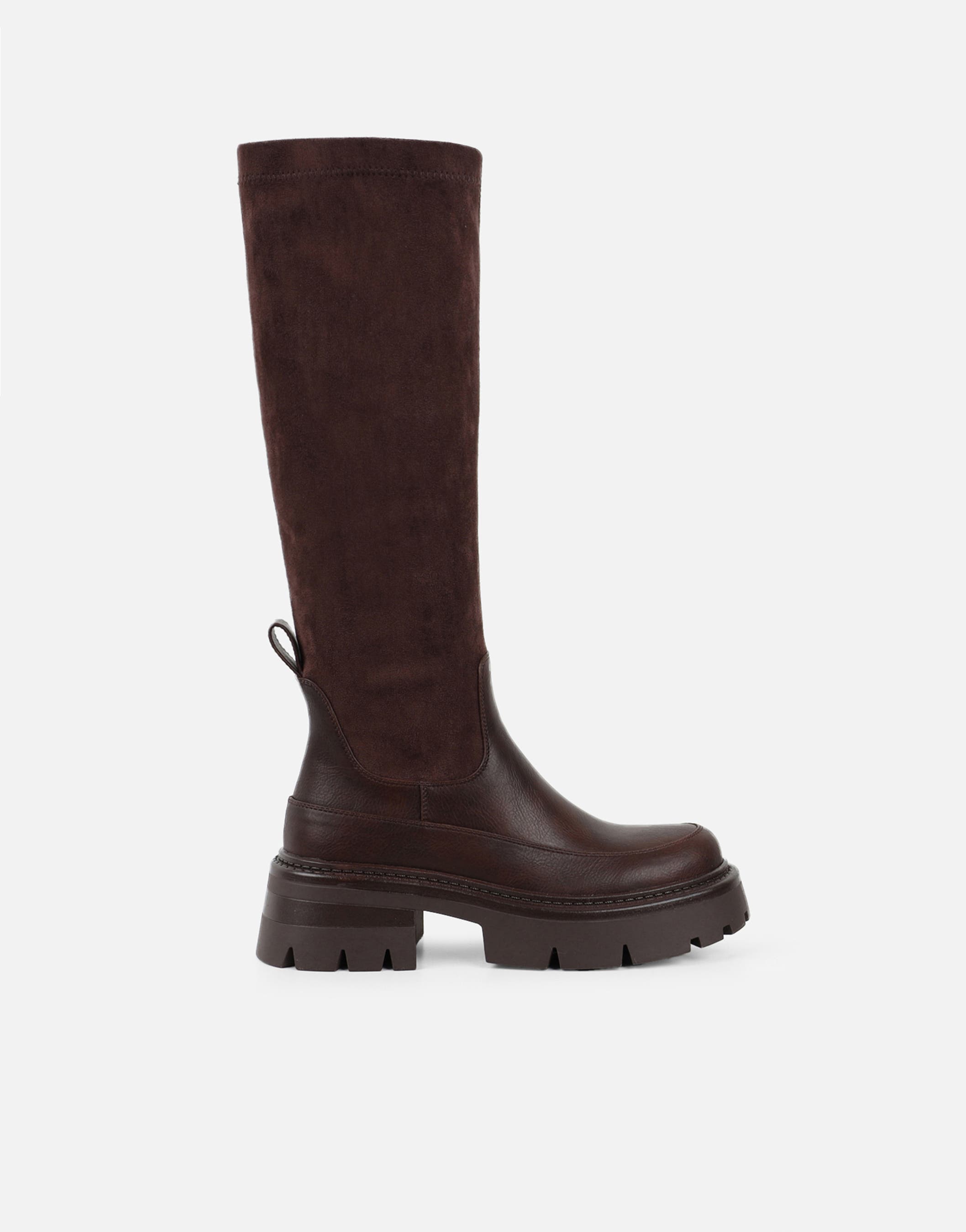 Chorley Brown Microfibre Stretch Chunky Boots | SIMMI London