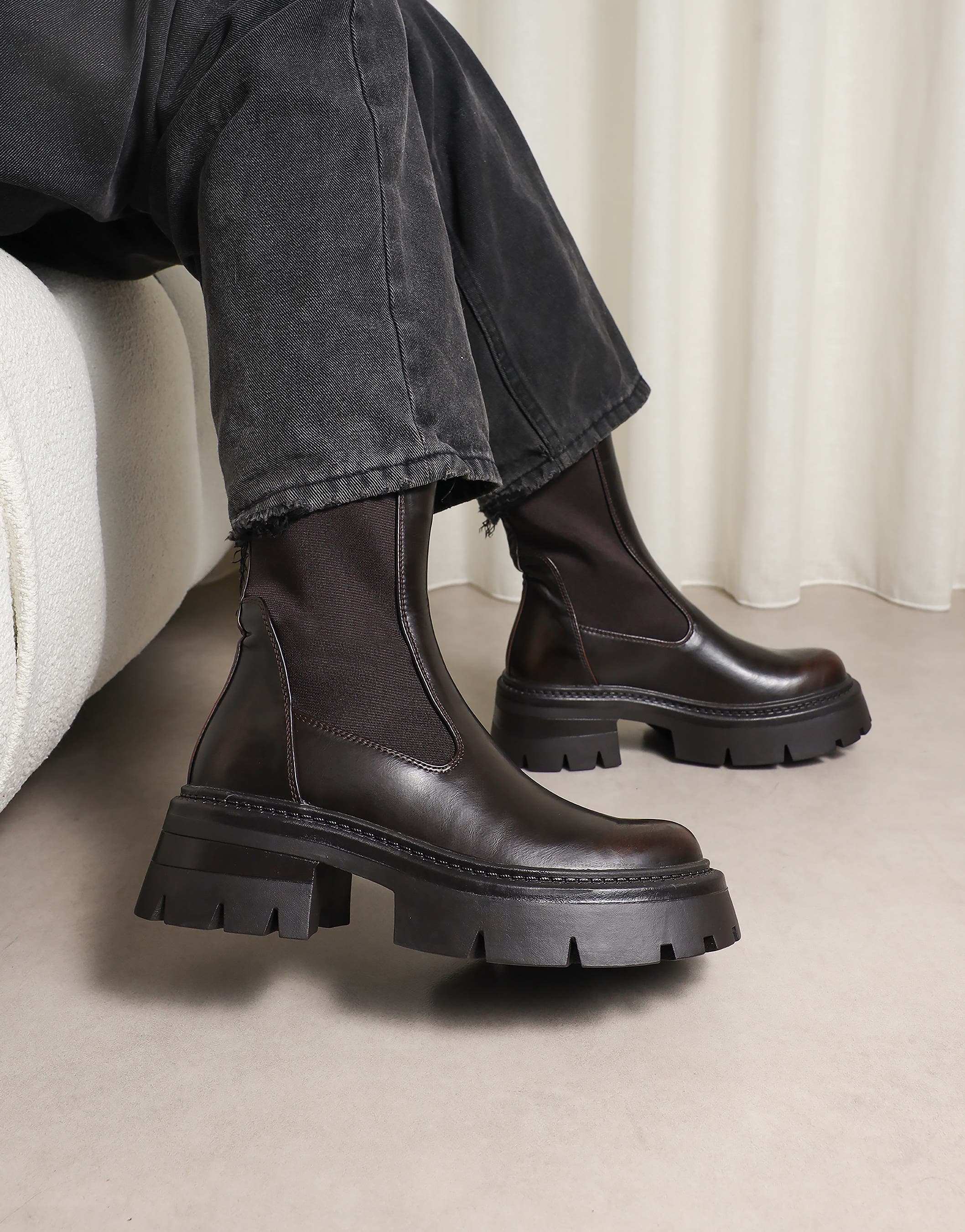 Perez Brown Sock Chunky Ankle Boots | SIMMI London