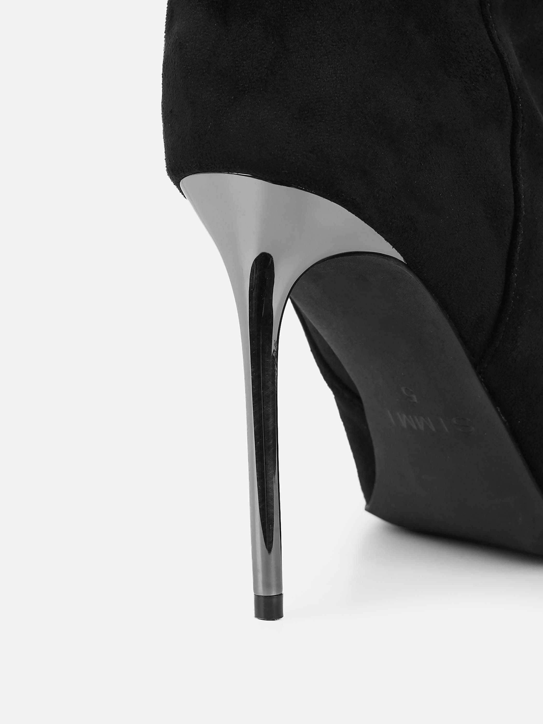 Cotton Black Suede Ruched Heeled Boots | SIMMI London