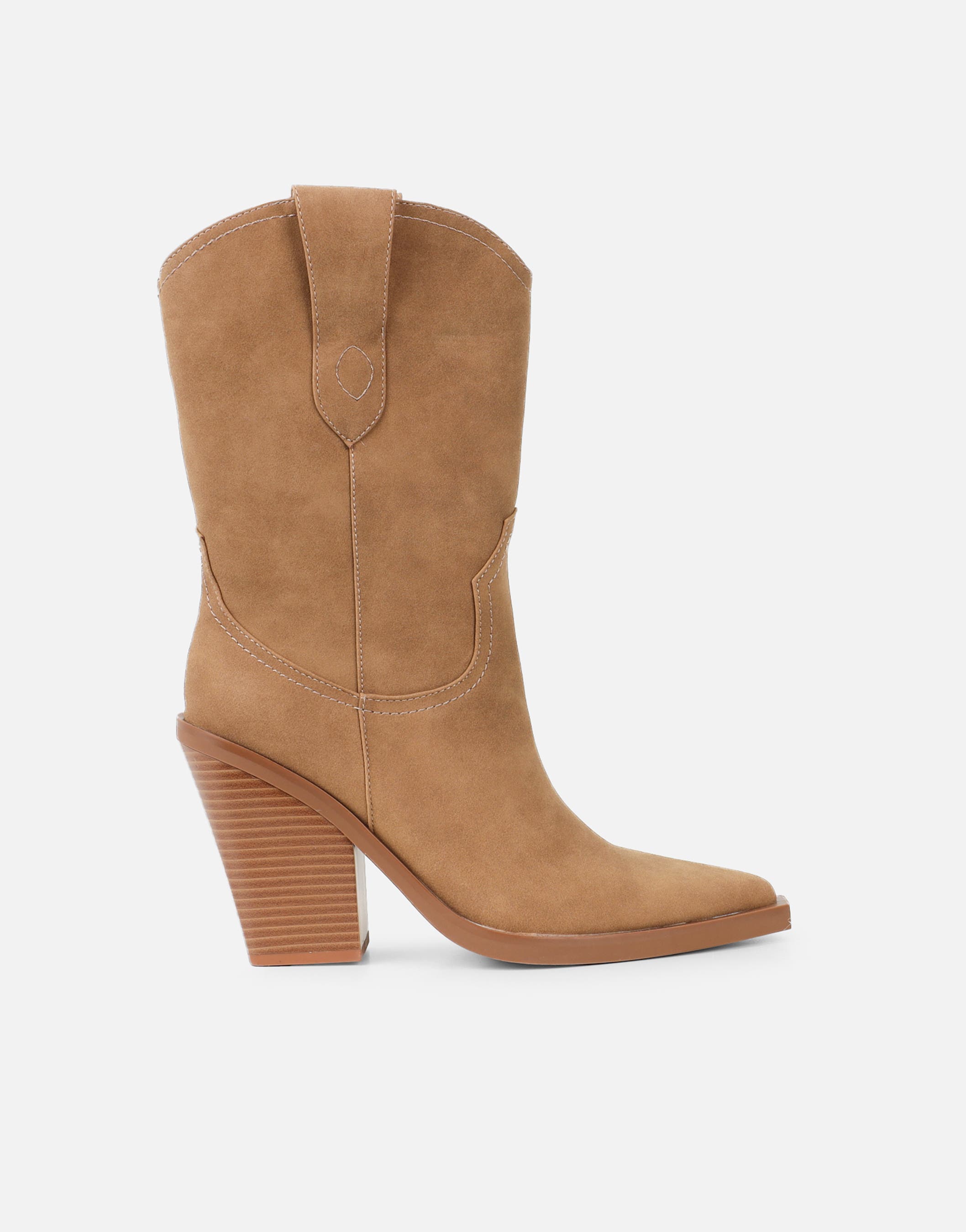 Mercy Camel Suede Western Heeled Boots | SIMMI London