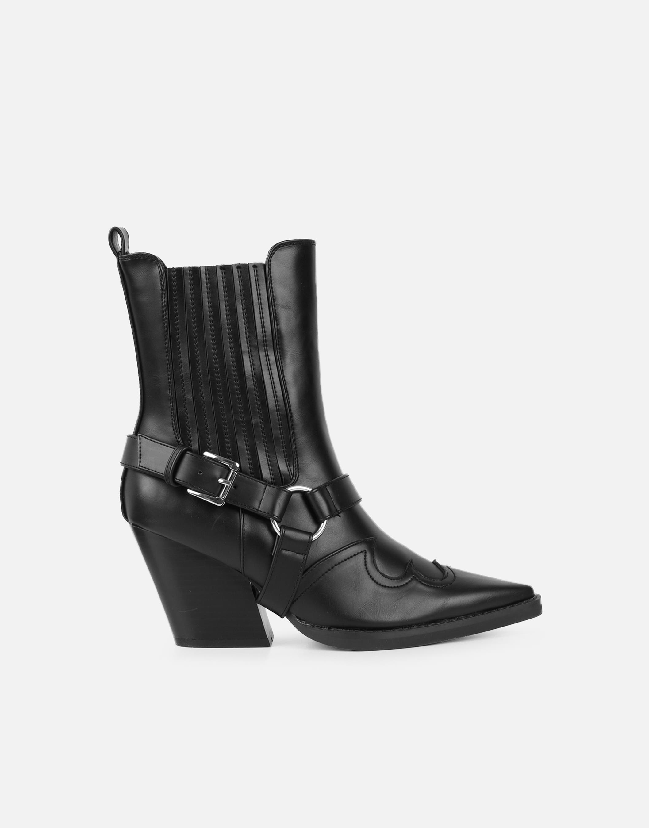 Esperanza Black Western Saddled Ankle Boots | SIMMI London