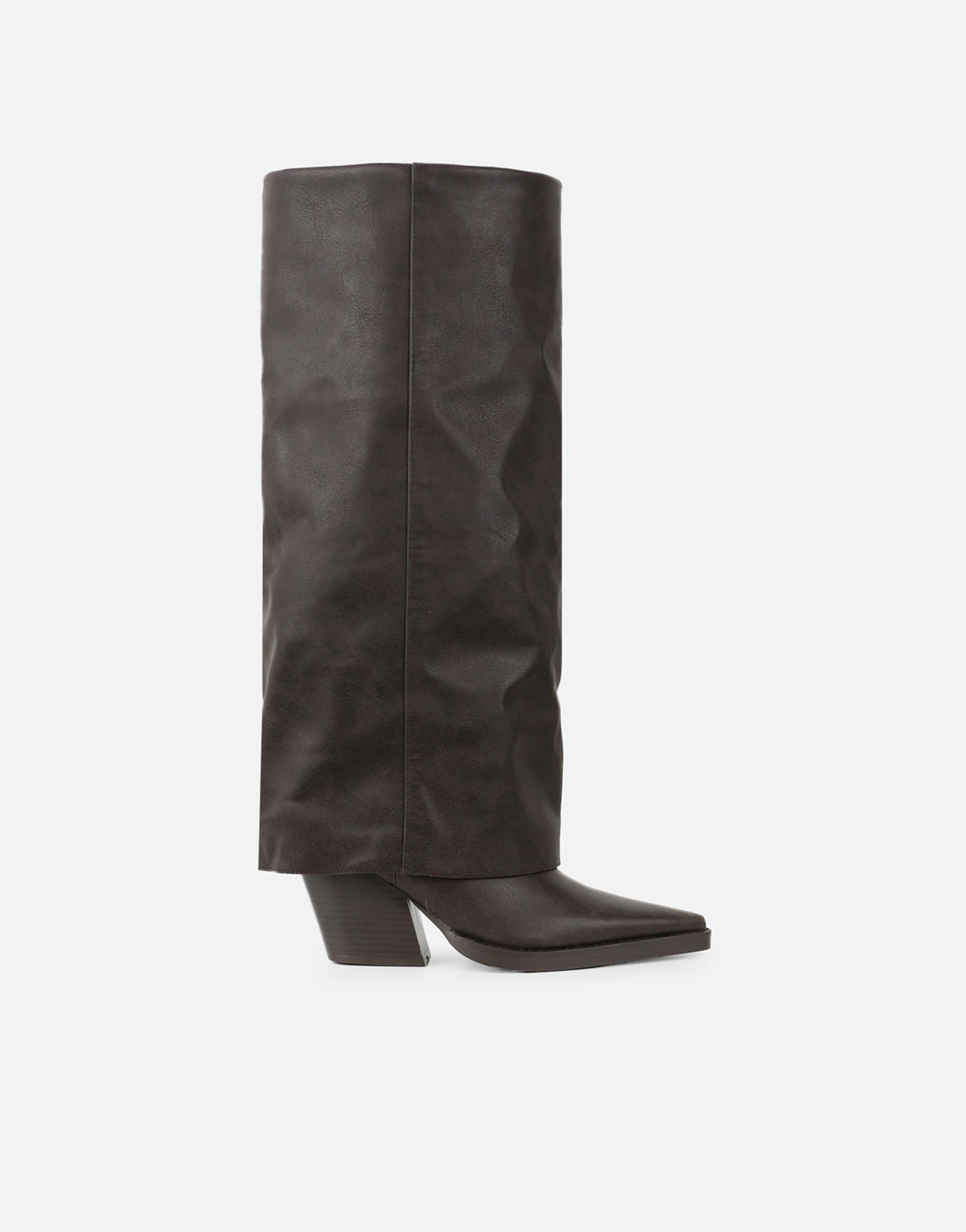 Kiarra Brown Western Foldover Heeled Boots | SIMMI London