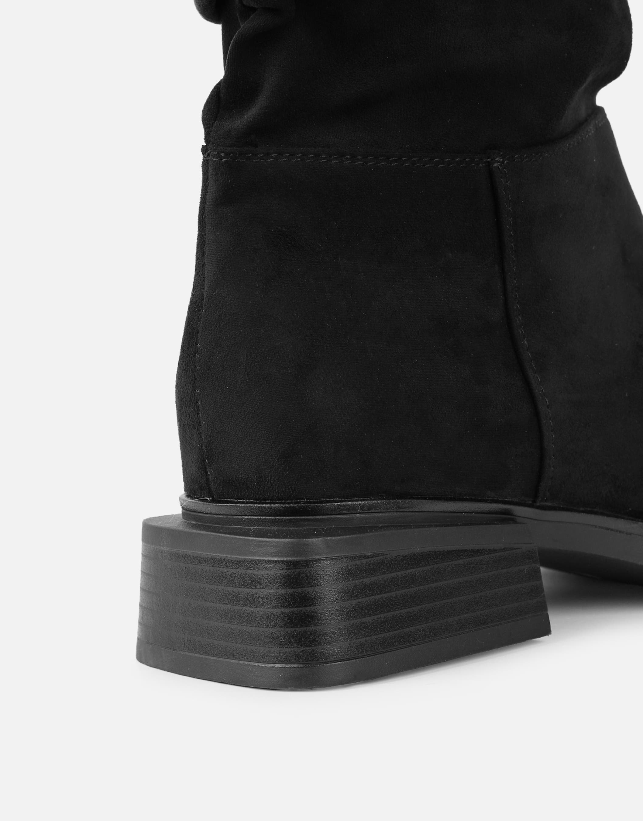 Amrose Black Suede Ruched Heeled Boots | SIMMI London