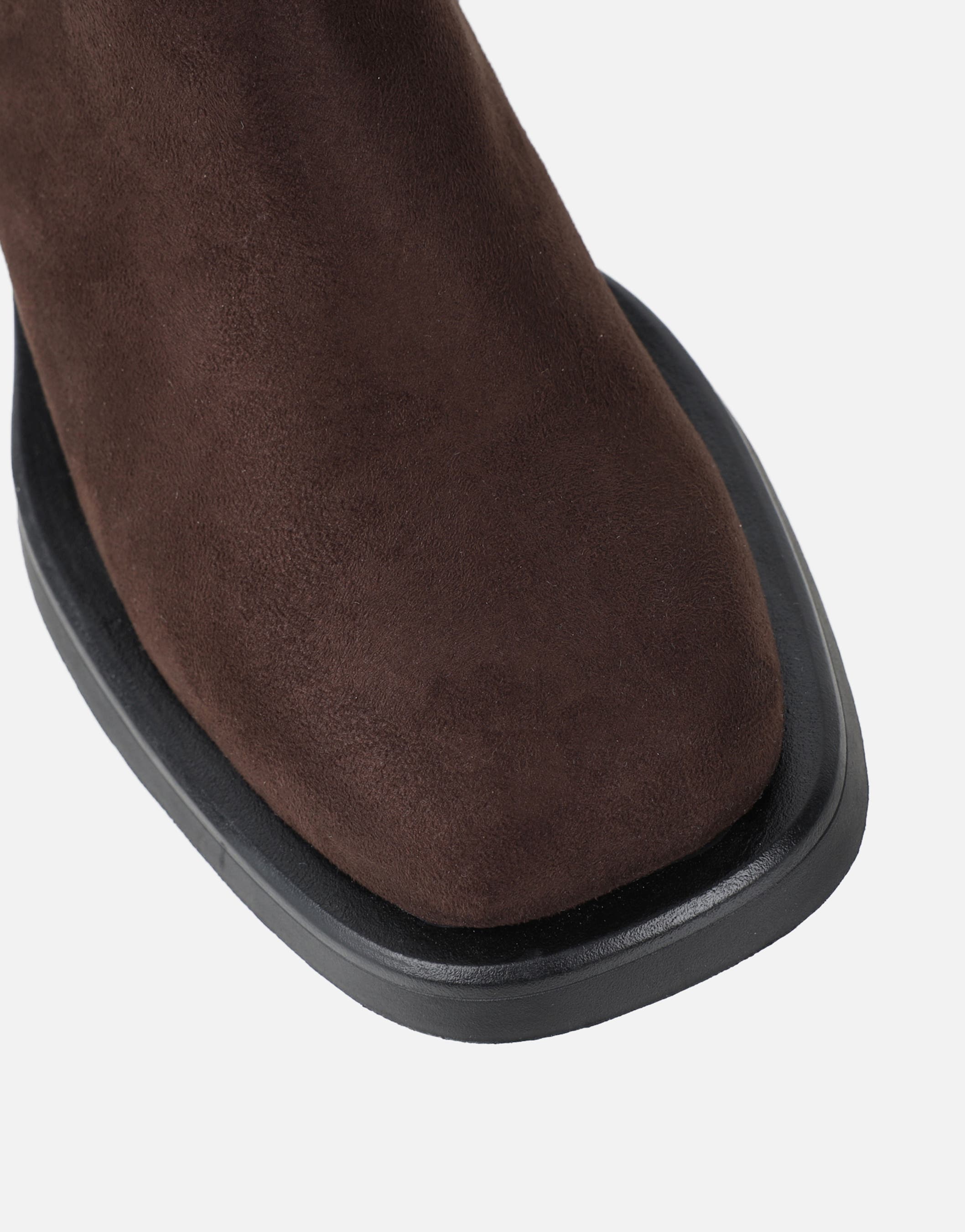 Amrose Brown Suede Ruched Heeled Boots | SIMMI London