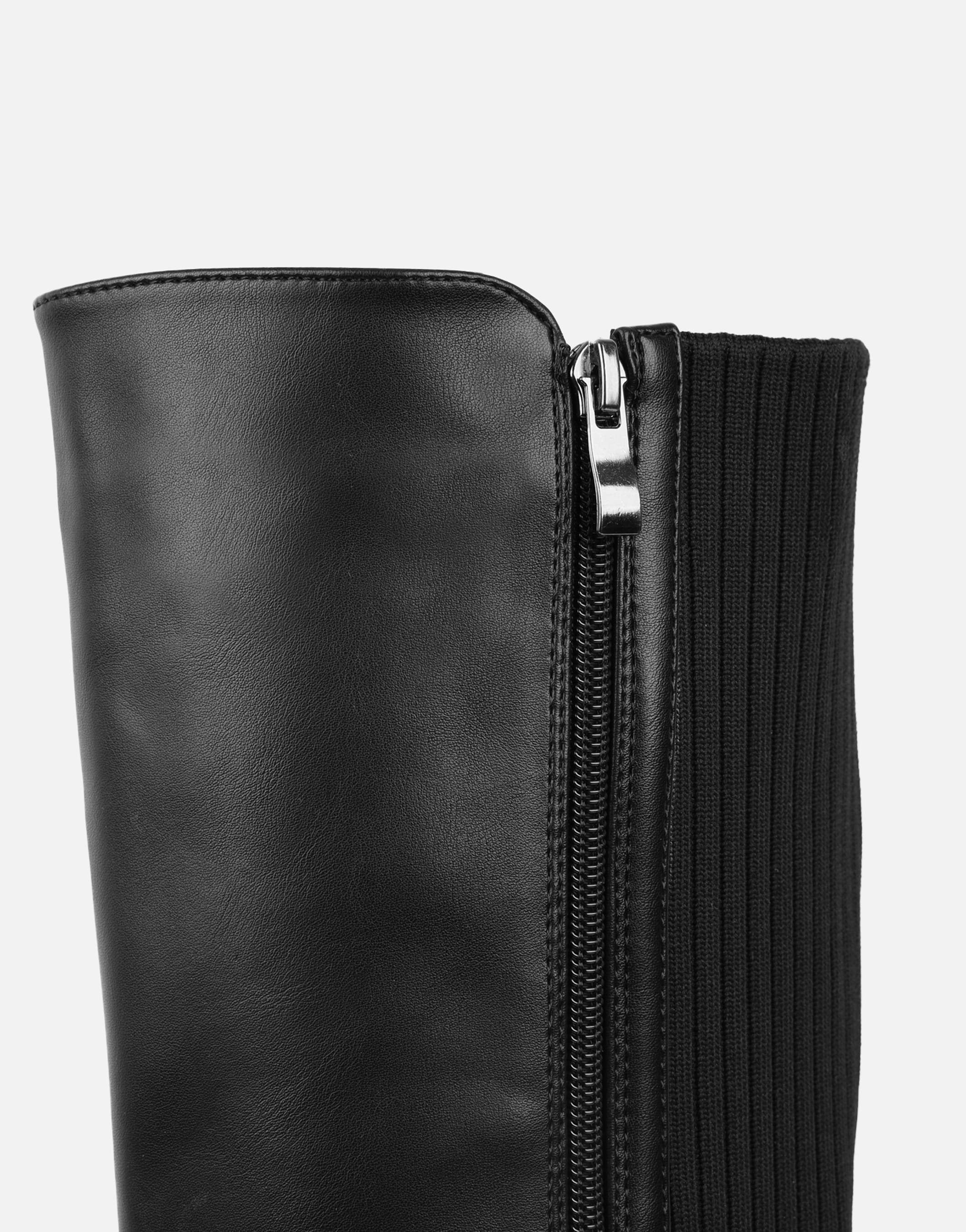 Dilly Black Knee High Buckle Detail Sock Boots | SIMMI London