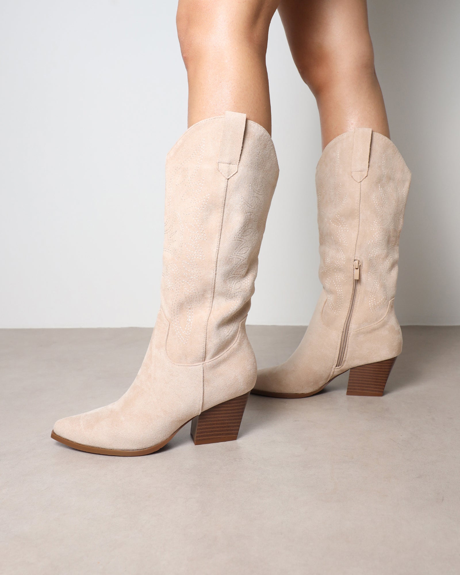 Cowboy Bottine Beige Daim Metal Toe Faux Suede Western Cowboy